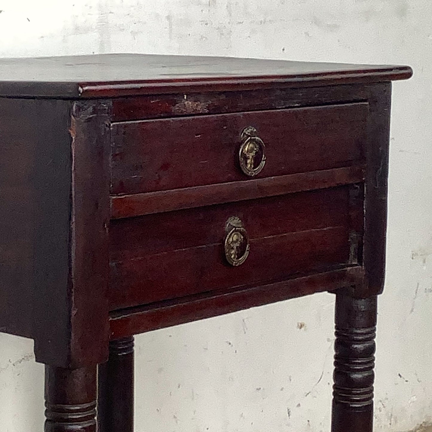 Antique American Federal Mahogany Two-Drawer Stand | Ring-Turned Legs