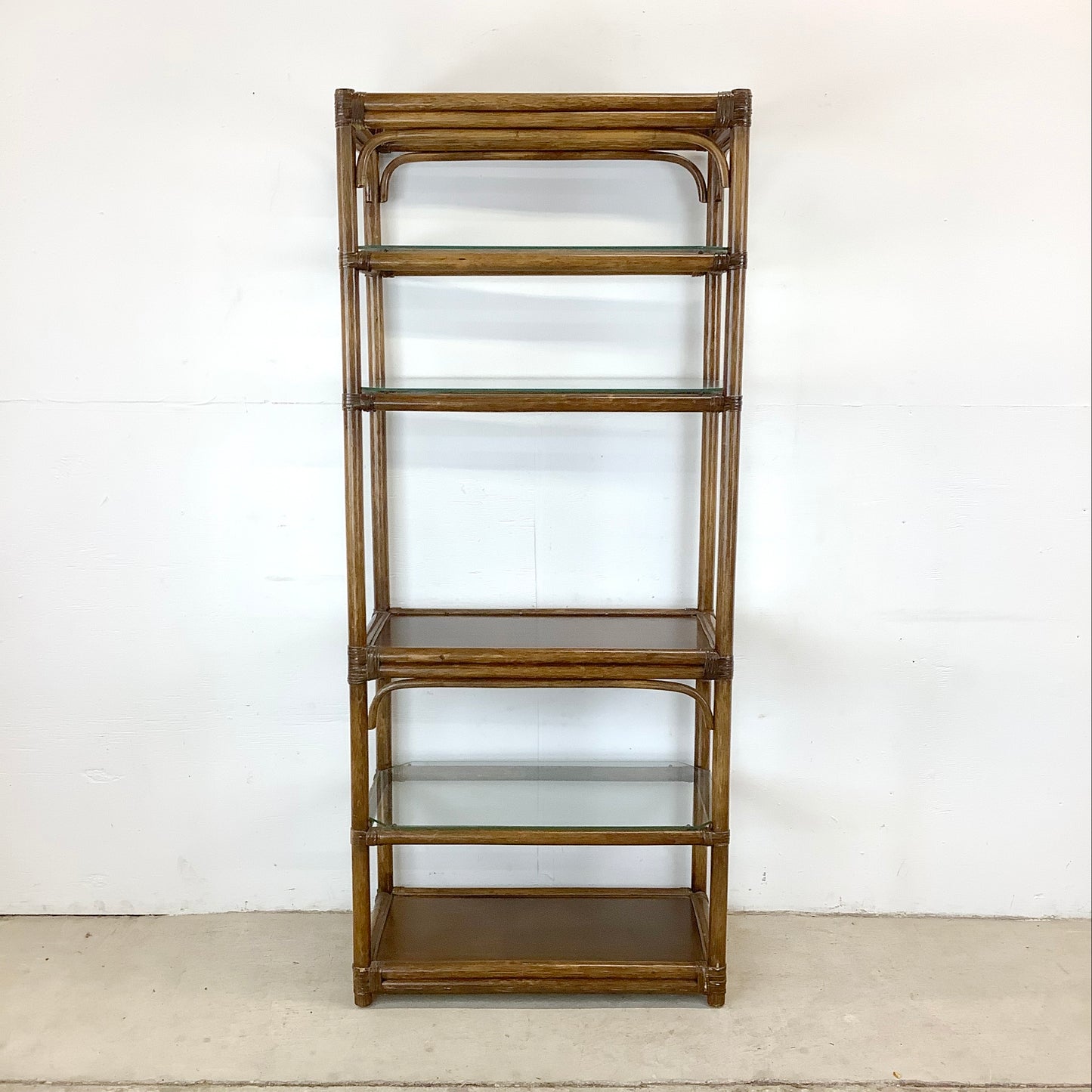 Vintage Coastal Modern Rattan Style Bookcase