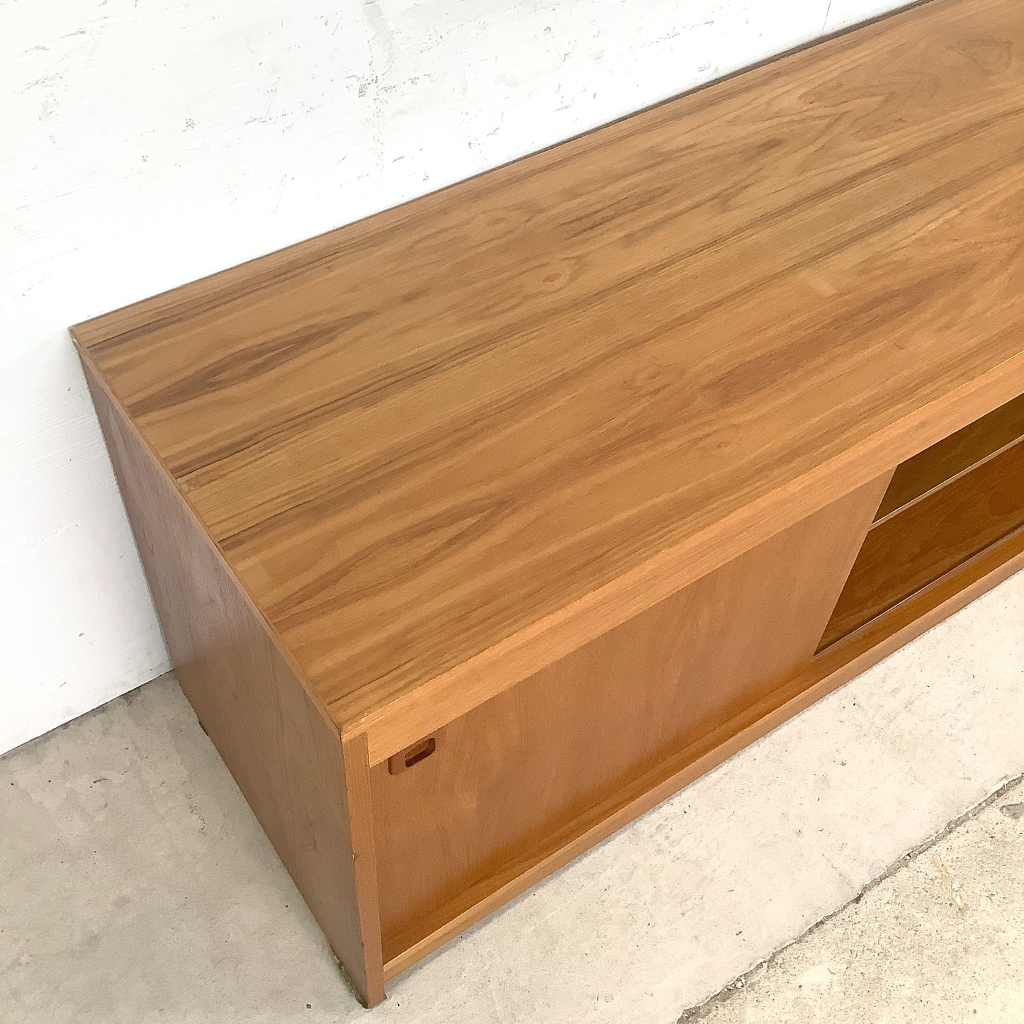 Vintage Scandinavian Modern Teak Credenza & Media Cabinet with Sliding Doors