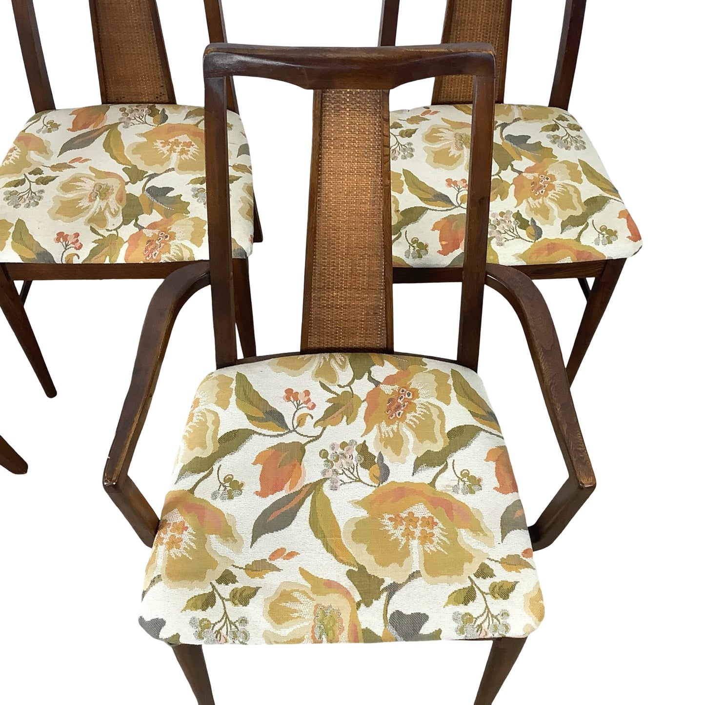 Vintage Mid-Century Modern Walnut & Cane Dining Chairs - Set of 6