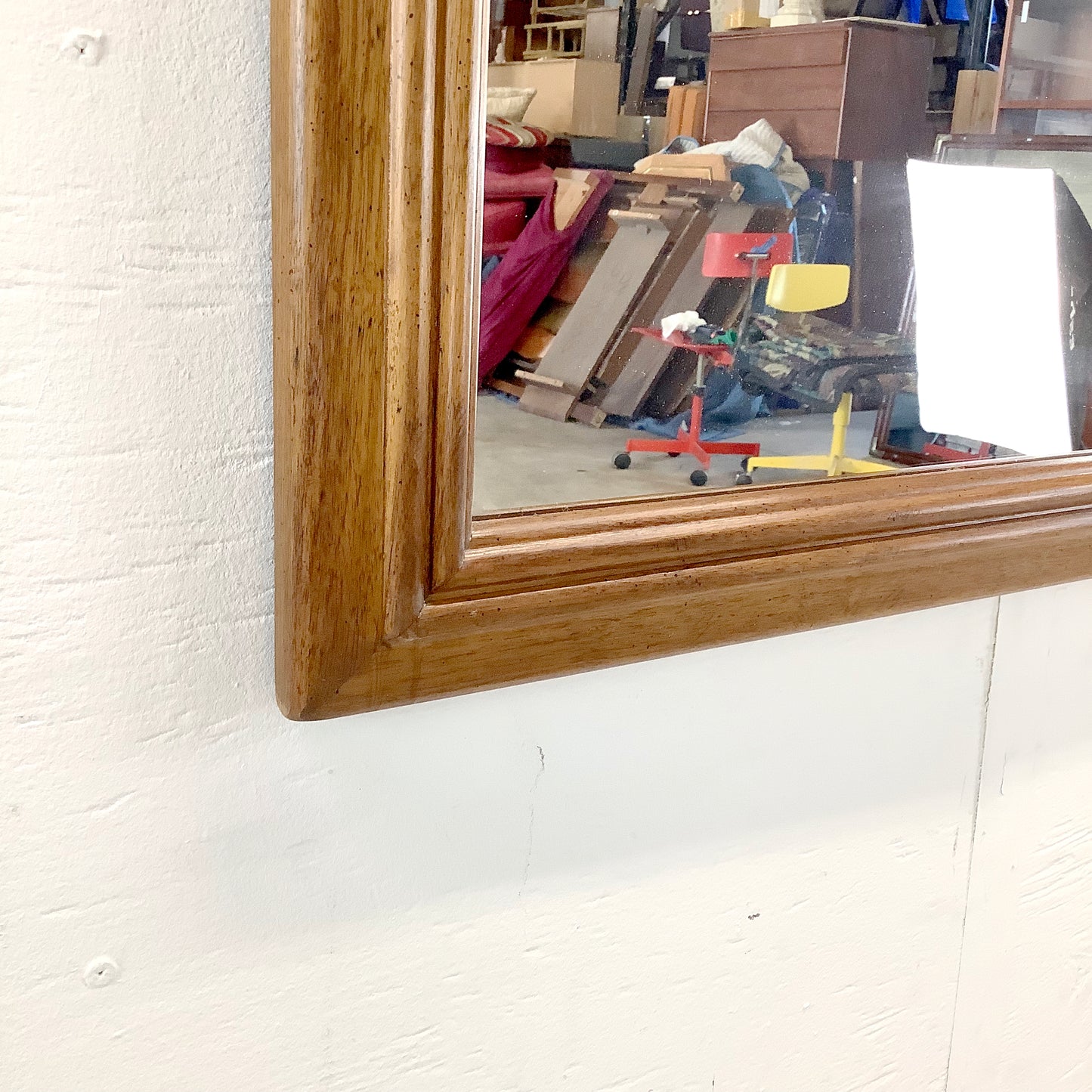 Vintage Modern Oak & Rattan Wall Mirror