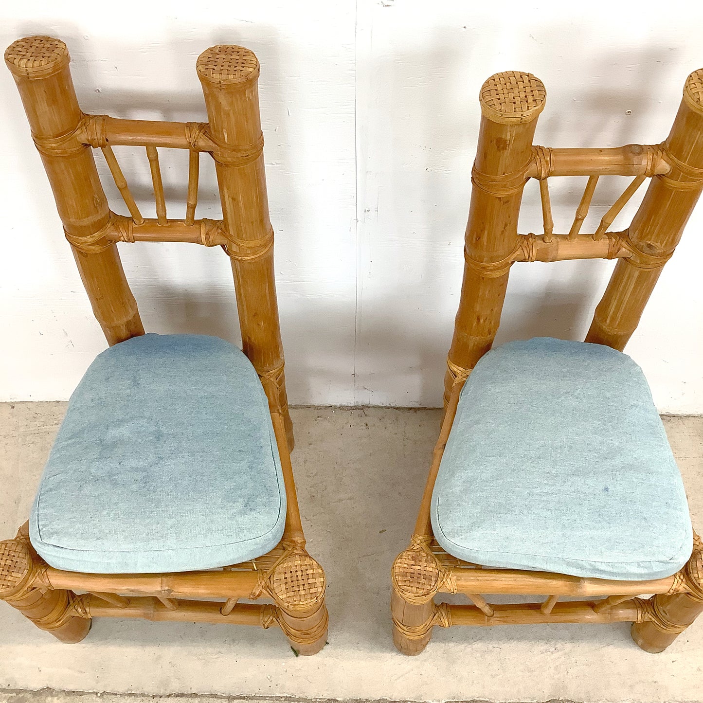Pair Tall Boho Modern Bamboo Chairs