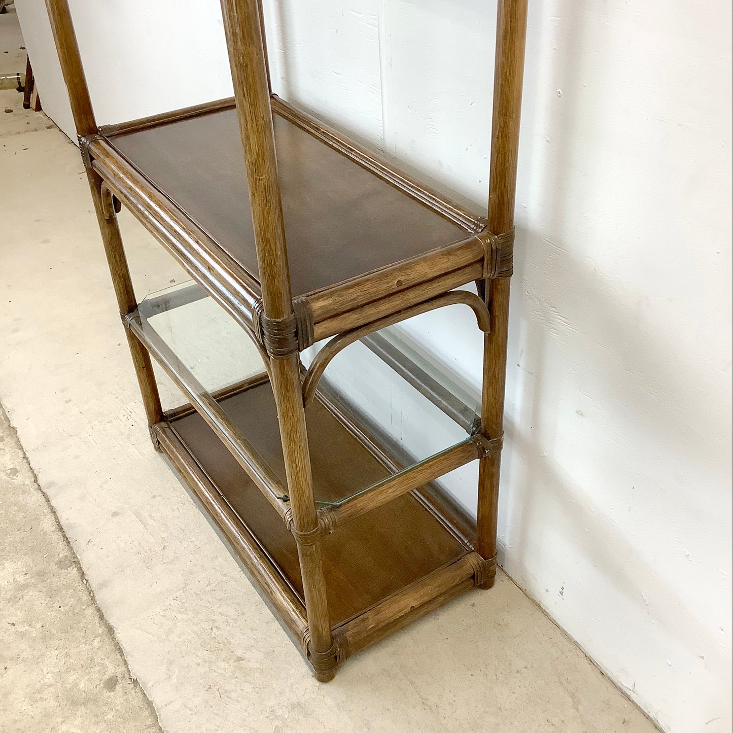 Vintage Coastal Modern Rattan Style Bookcase