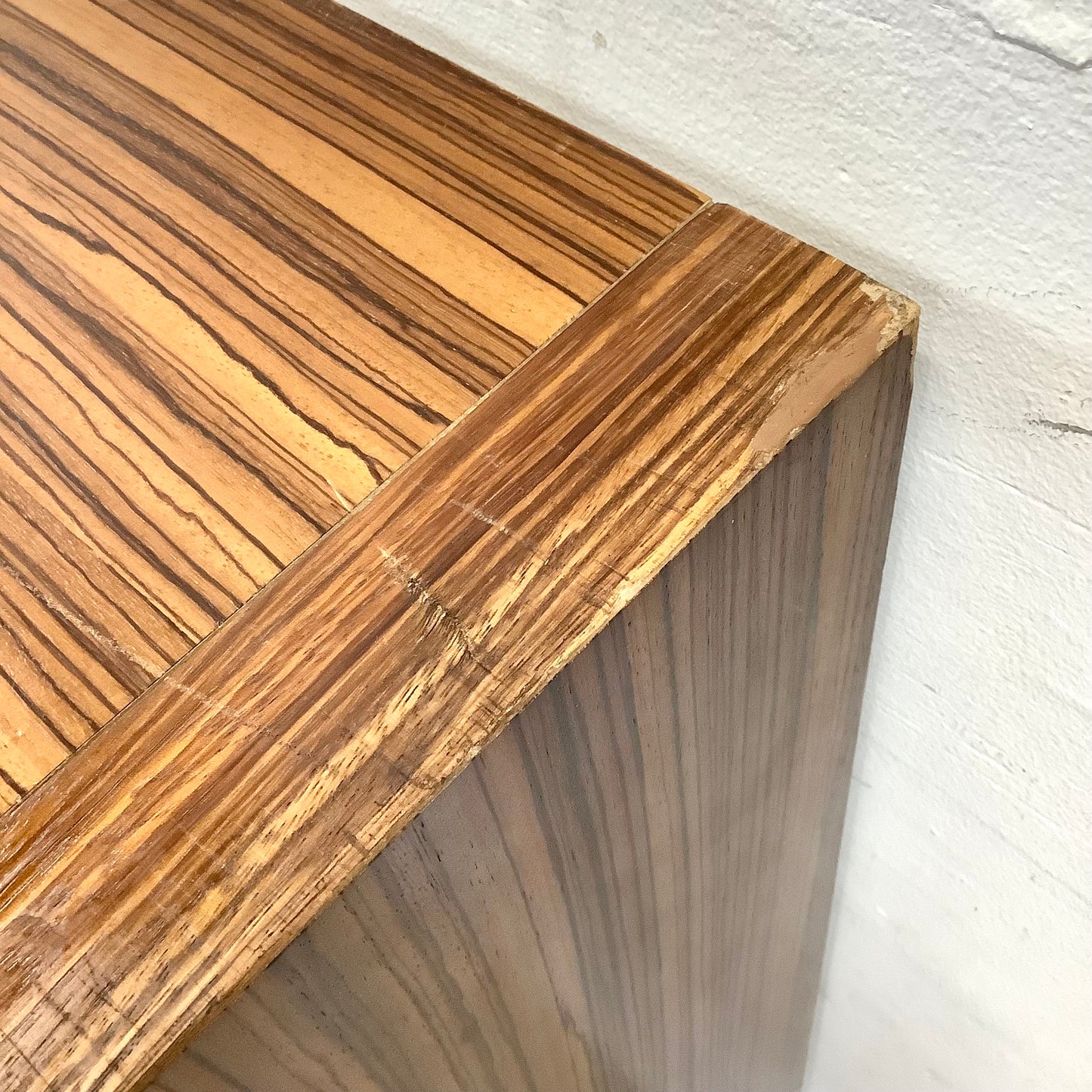 Modern Zebrawood Cube Shelf with Chrome Sled Base