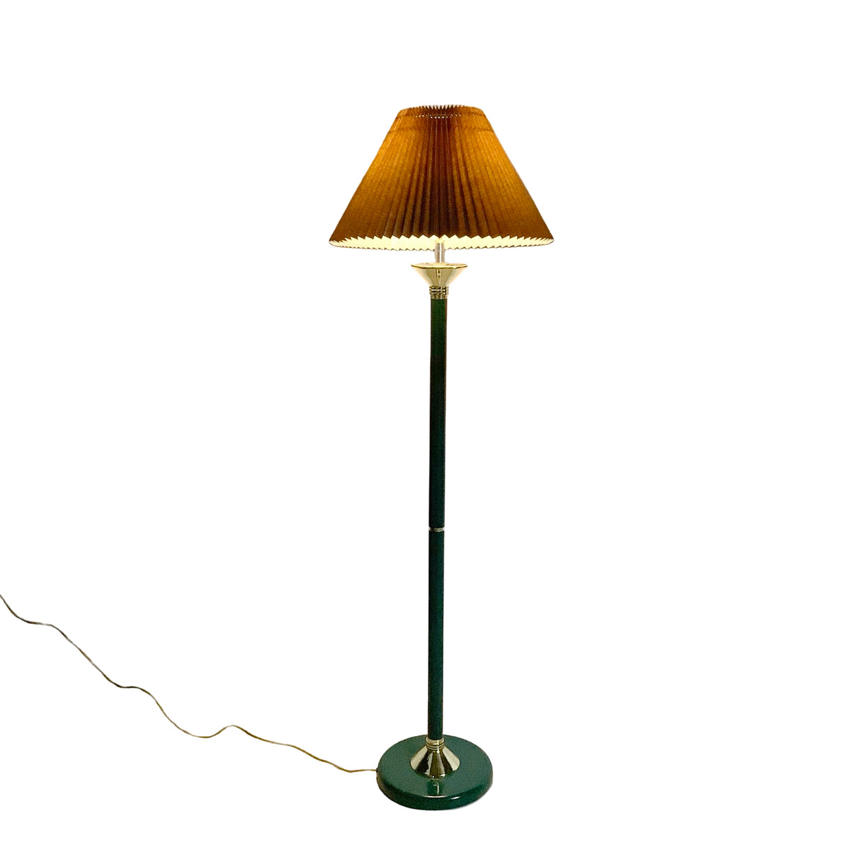 Vintage Hunter Green Brass Lamp, Pleated Fabric Shade, Traditional Hollywood Regency