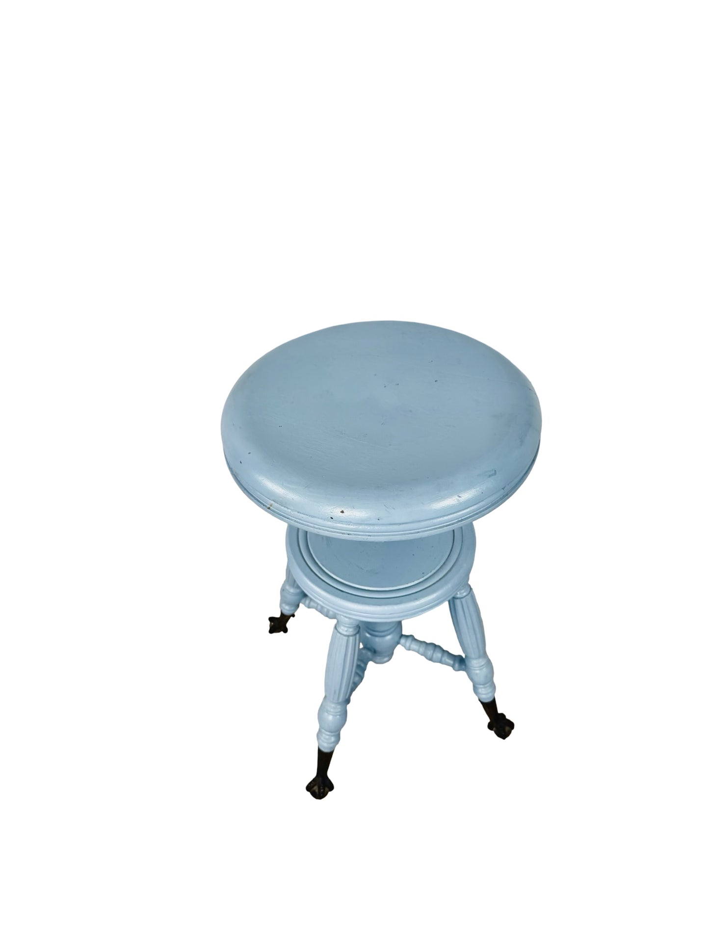 Victorian Adjustable Piano Stool — Painted Blue with Claw black & Glass Ball Feet