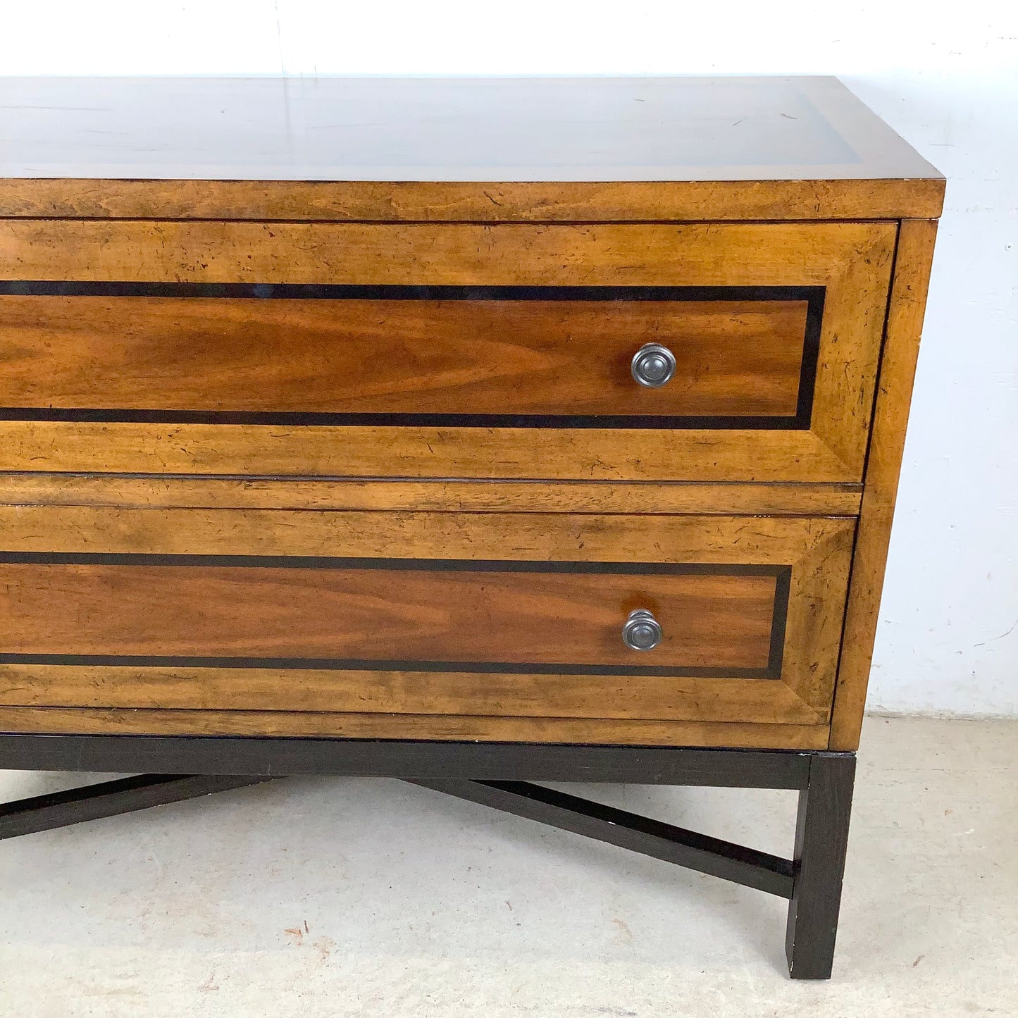 Transitional Two-Drawer Dresser With X Base