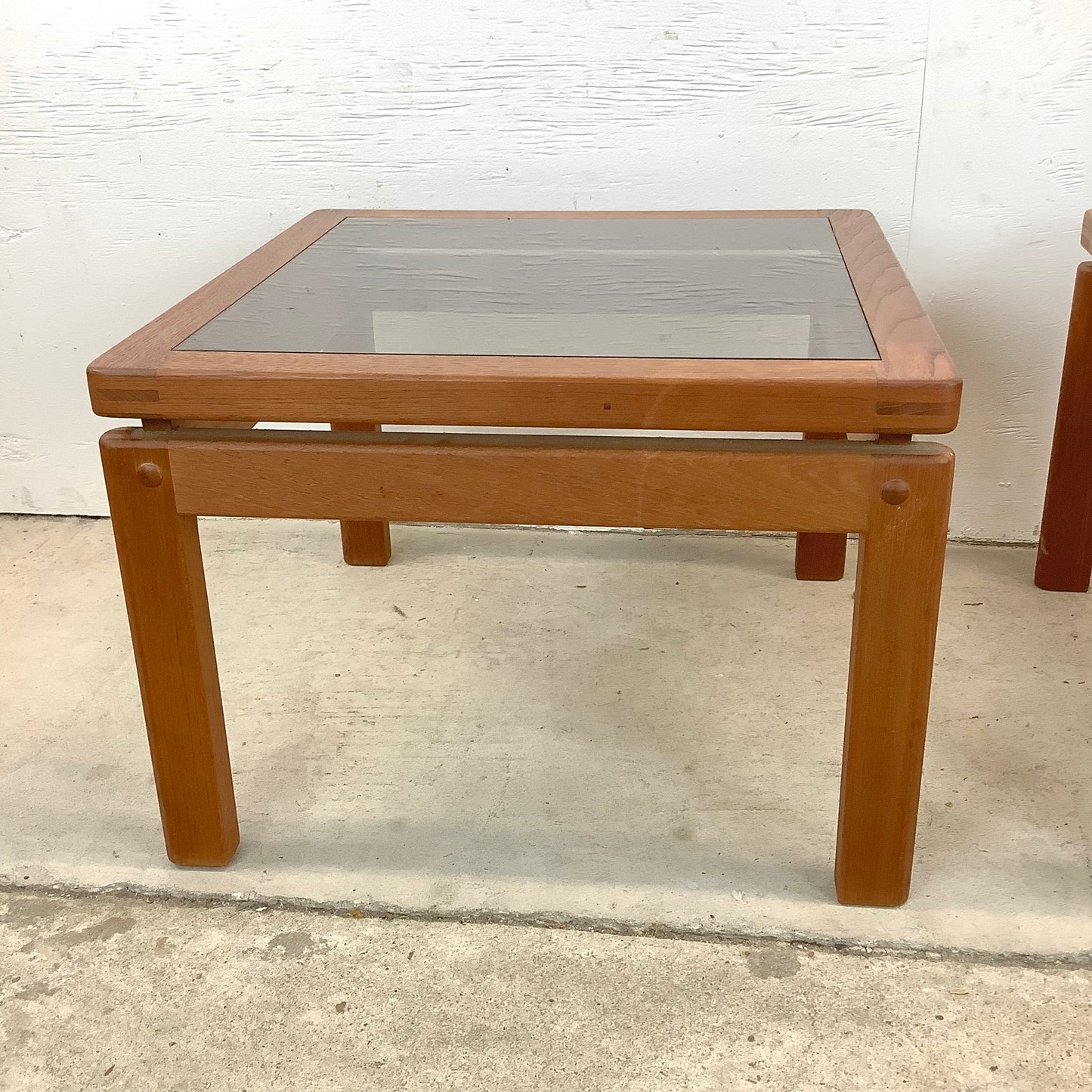 Danish Modern Teak End Tables With Smoked Glass- Pair