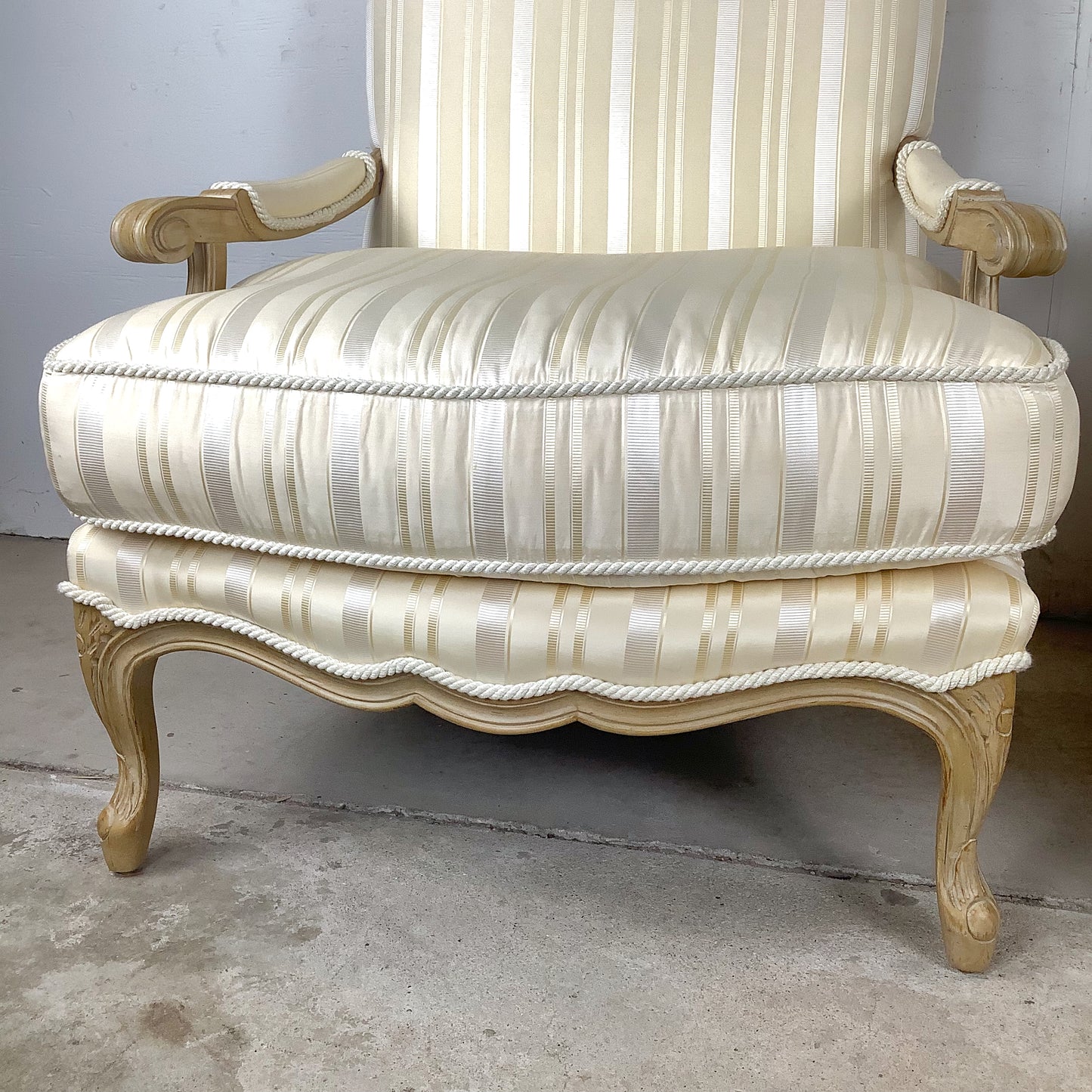 Vintage Pair of Louis XV–Style Bergère Chairs with Curved Frames