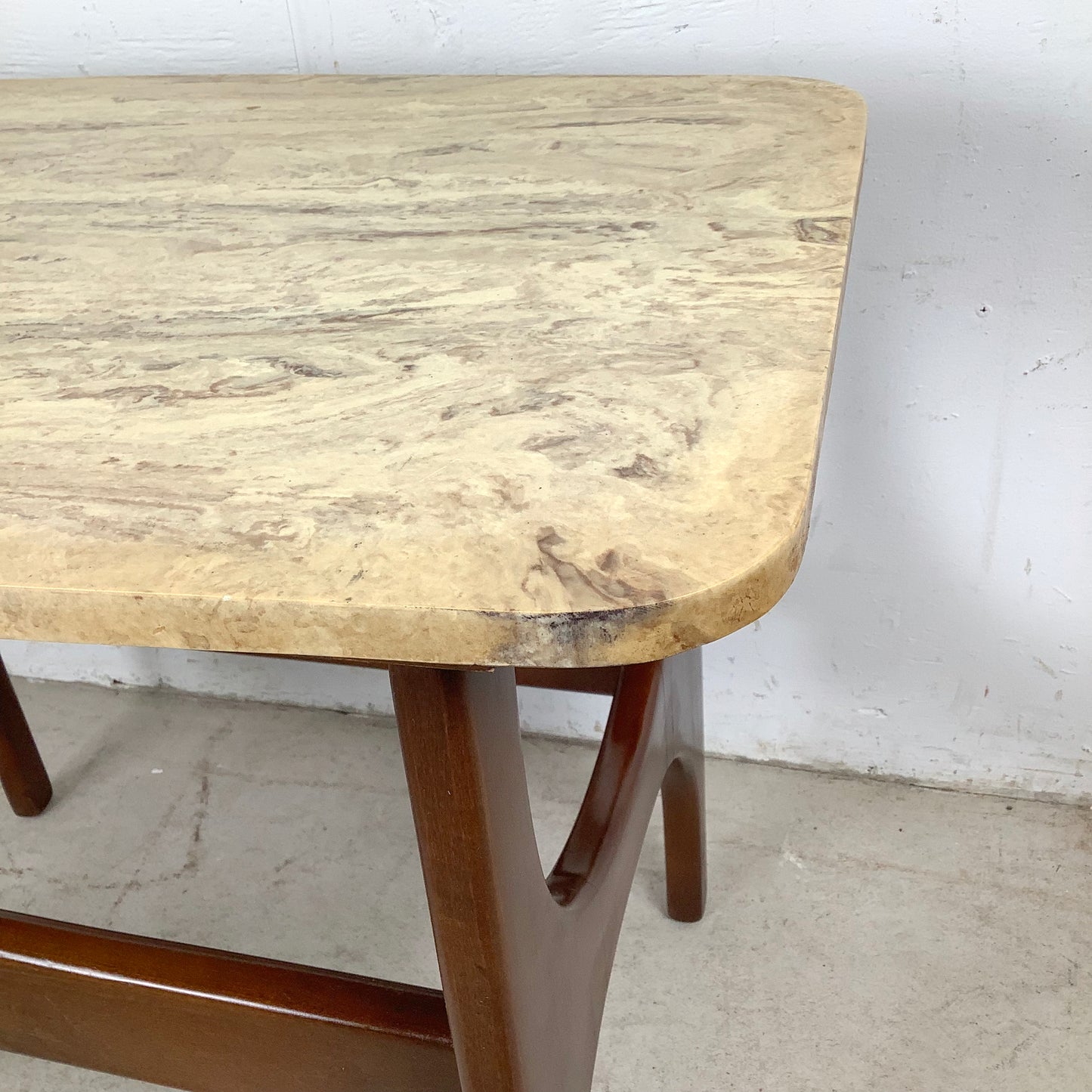 Mid-Century Organic Modern End Table With Stone Top