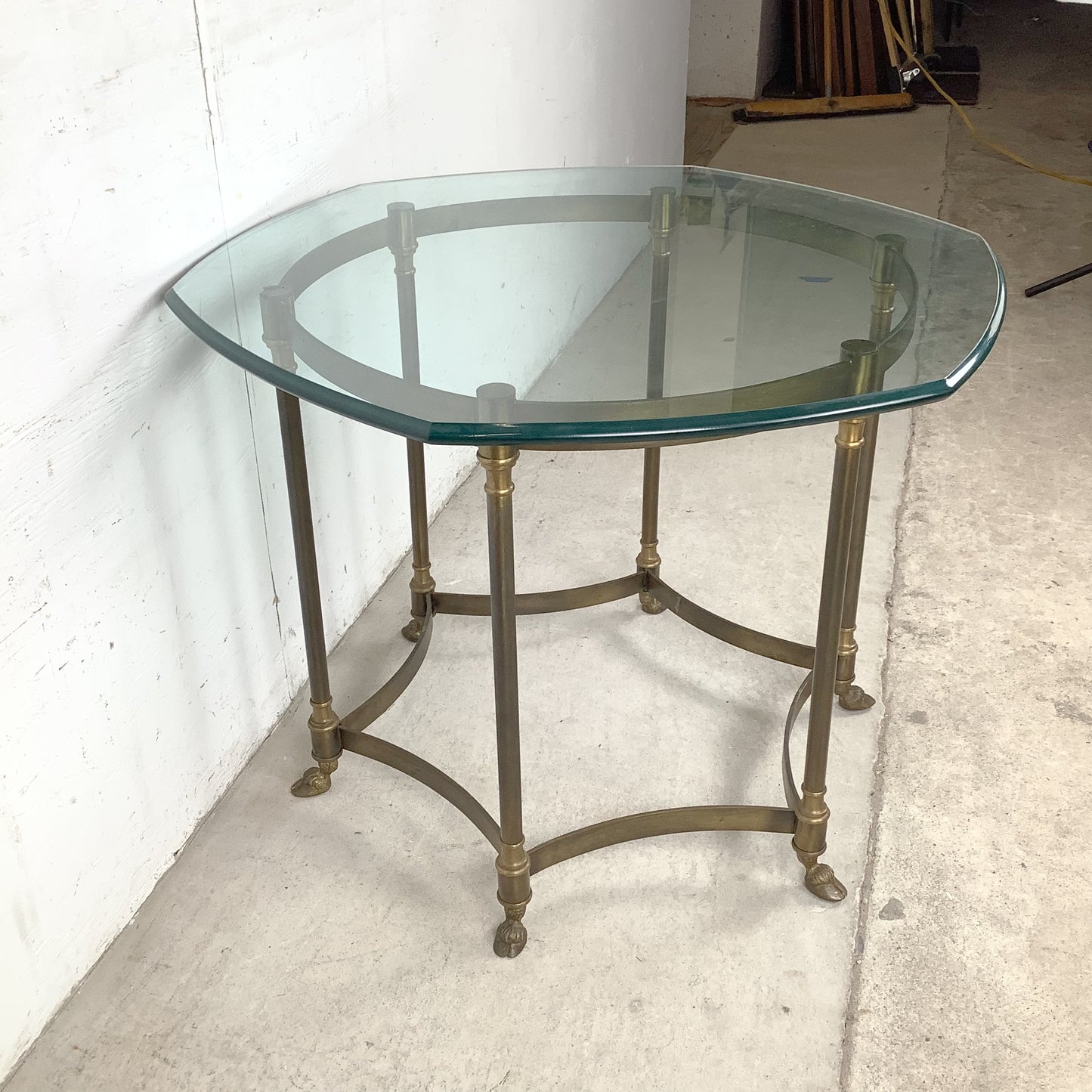 Vintage Brass & Octagonal Glass Accent Side Table in the Style of La Barge