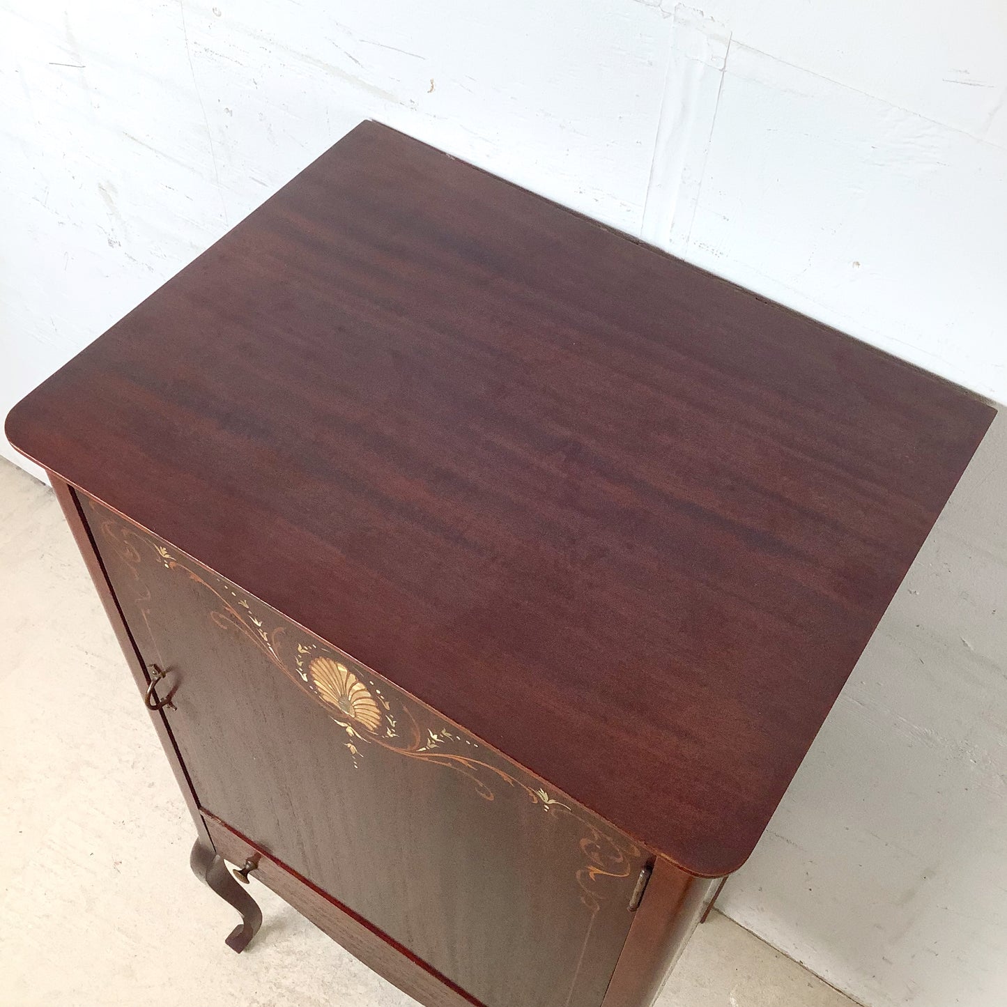 Edwardian Style Mahogany Music Cabinet | Marquetry Inlay | Cabriole Legs | 20th Century