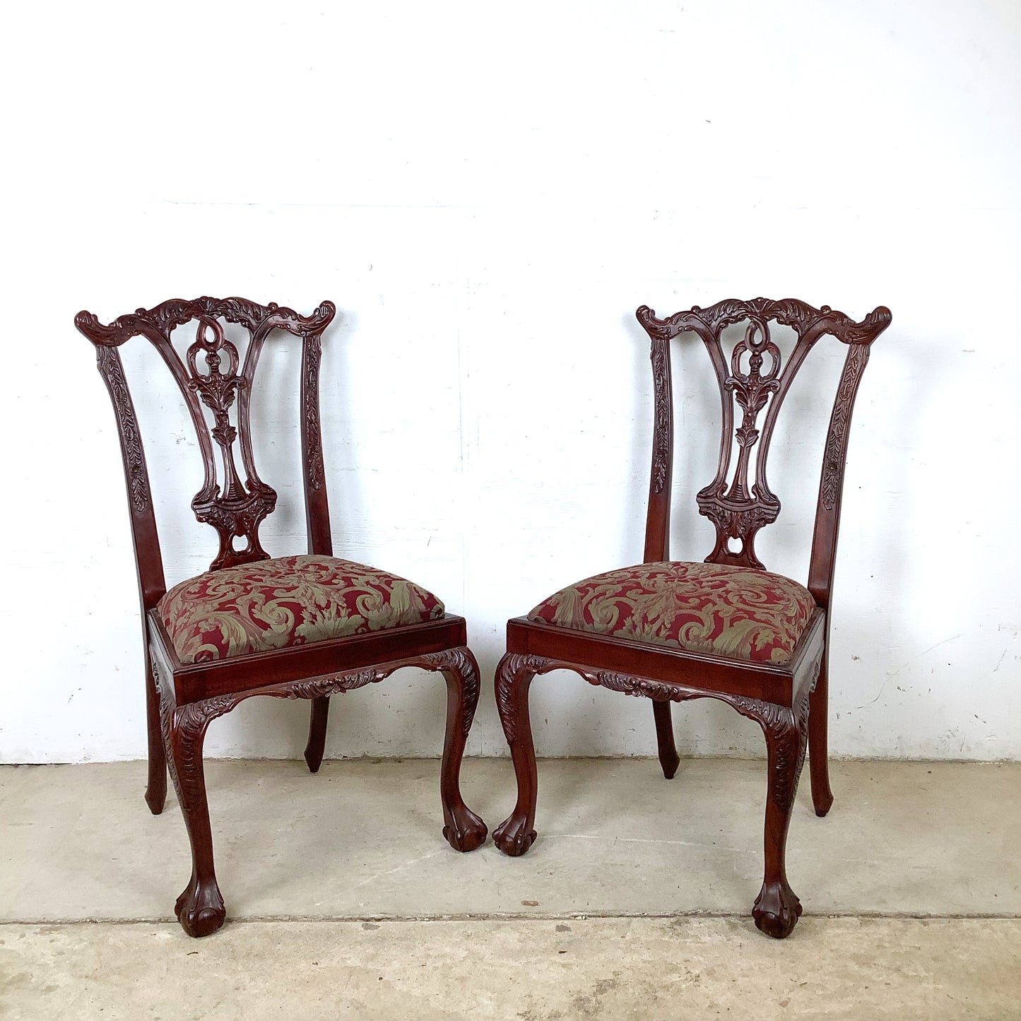 Set of Six Chippendale Style Mahogany Dining Chairs | Carved Splat Backs | Ball-and-Claw Feet