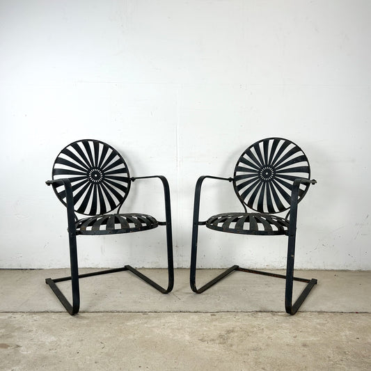 Pair of Vintage Black Cantilever Patio Chairs – French Modern Style Attributed to François Carré