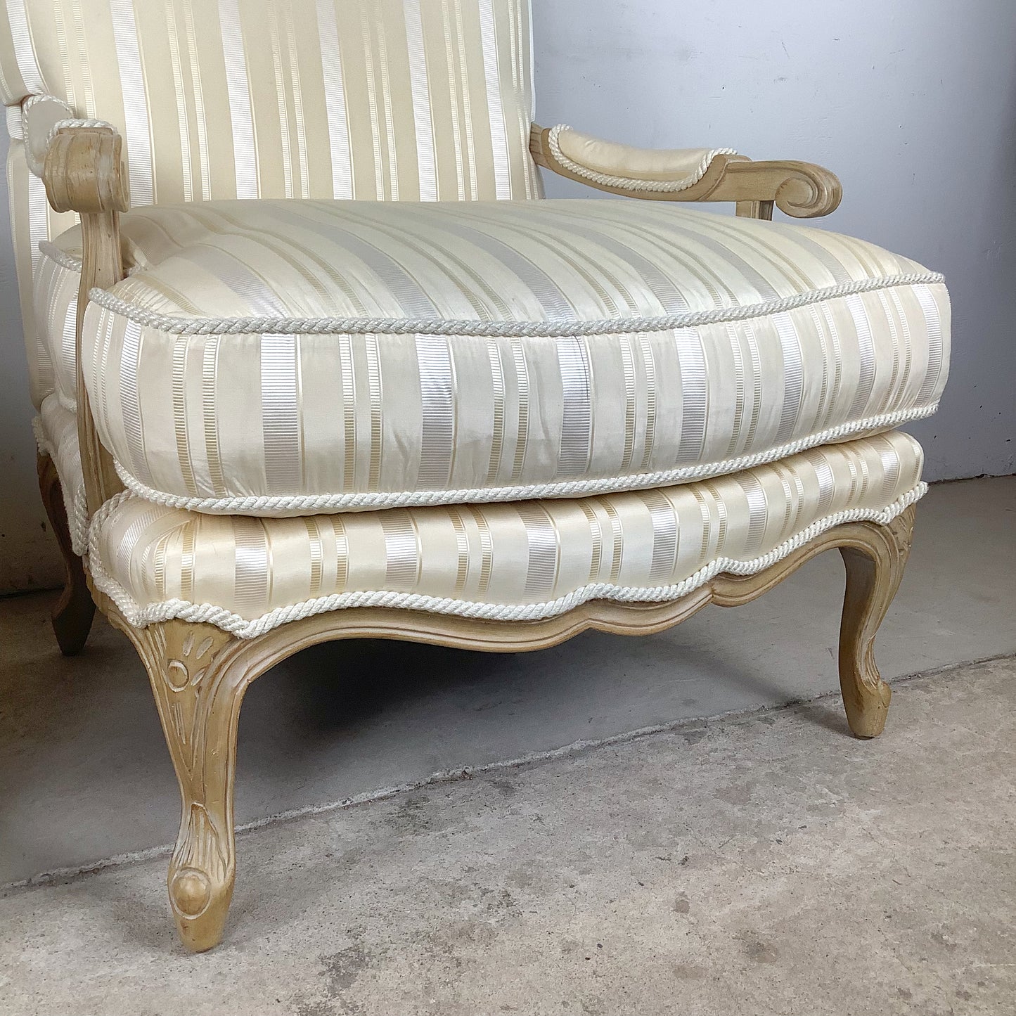 Vintage Pair of Louis XV–Style Bergère Chairs with Curved Frames