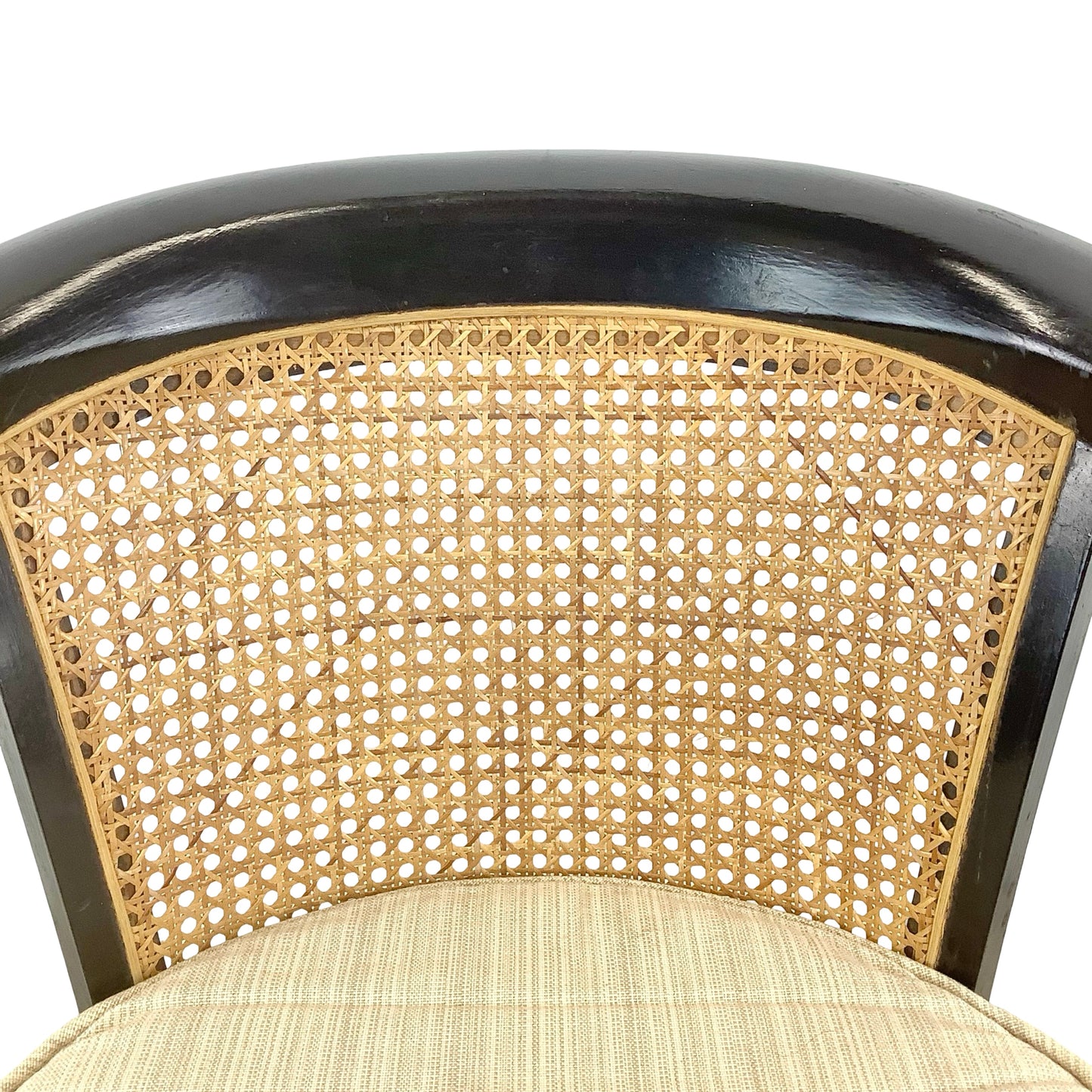 Vintage Black Lacquer Cane Swivel Chair