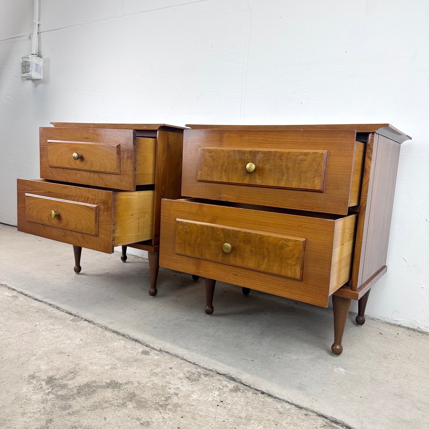 Mid-Century Two Drawer Nightstands with Drumstick Legs