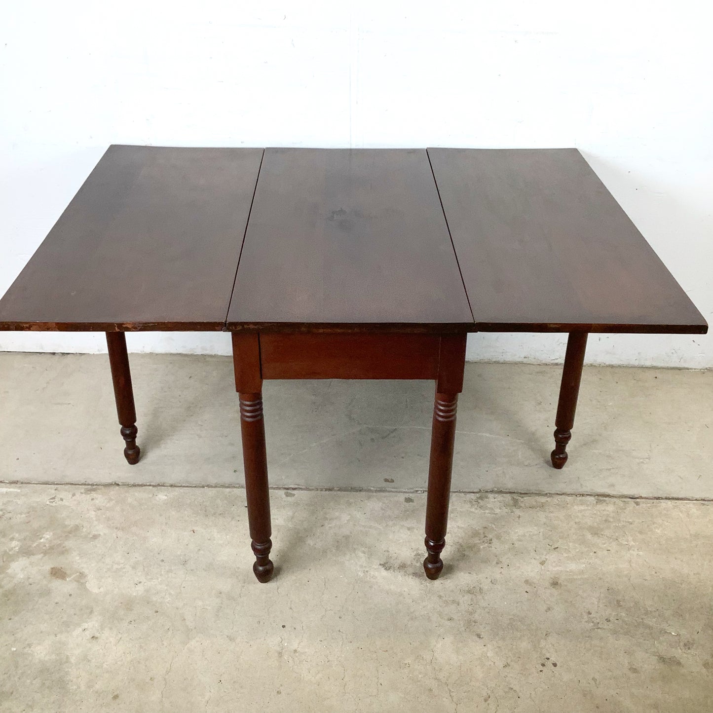 American Empire-Style Walnut Drop-Leaf Gate-Leg Table — Solid Wood, Single Drawer