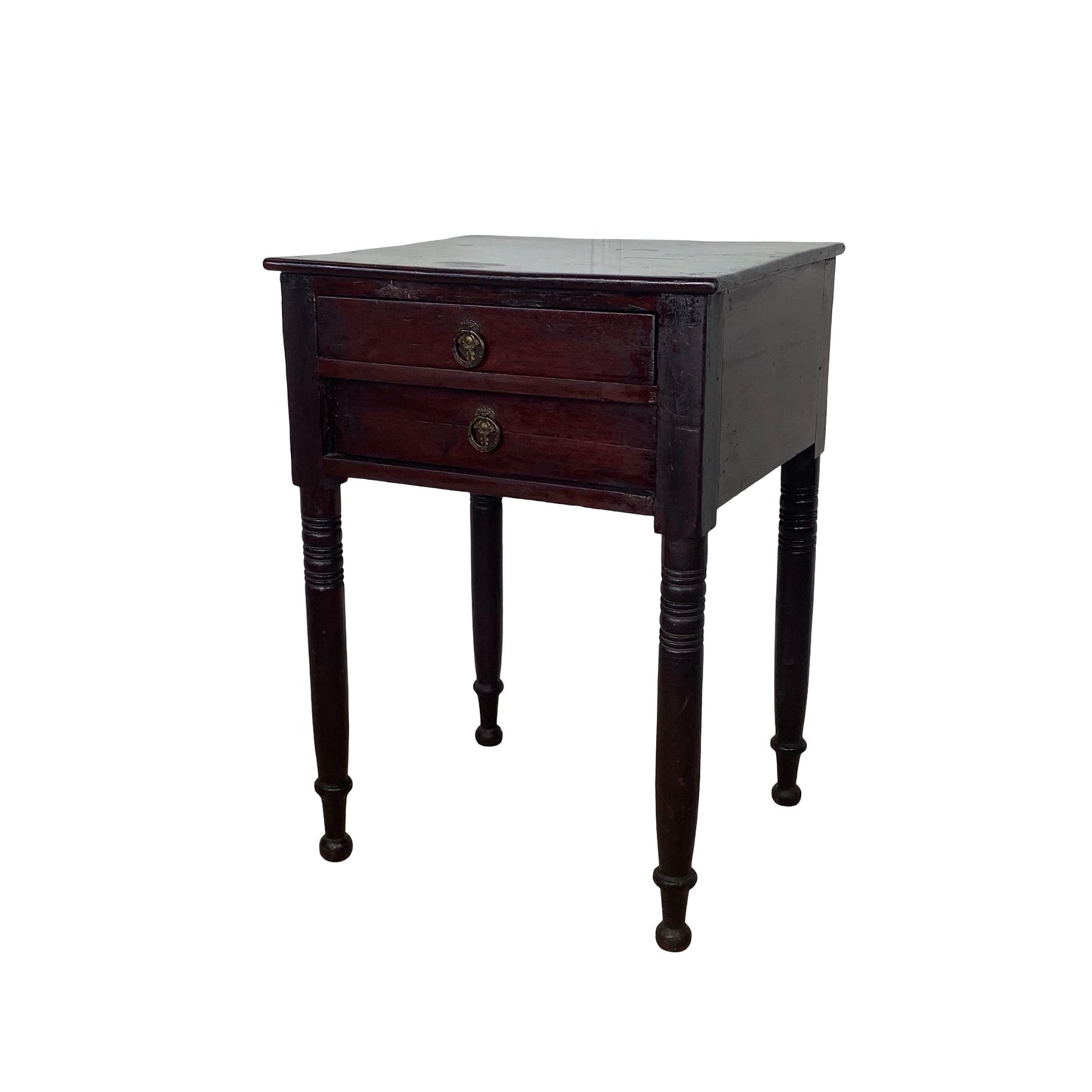 Antique American Federal Mahogany Two-Drawer Stand | Ring-Turned Legs