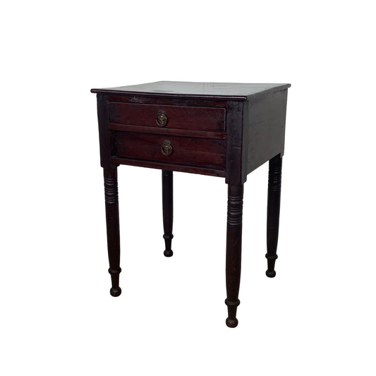 Antique American Federal Mahogany Two-Drawer Stand | Ring-Turned Legs