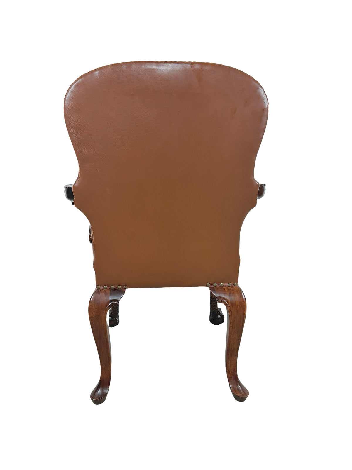 Vintage Maitland-Smith Carved Wood & Brown Leather Armchair