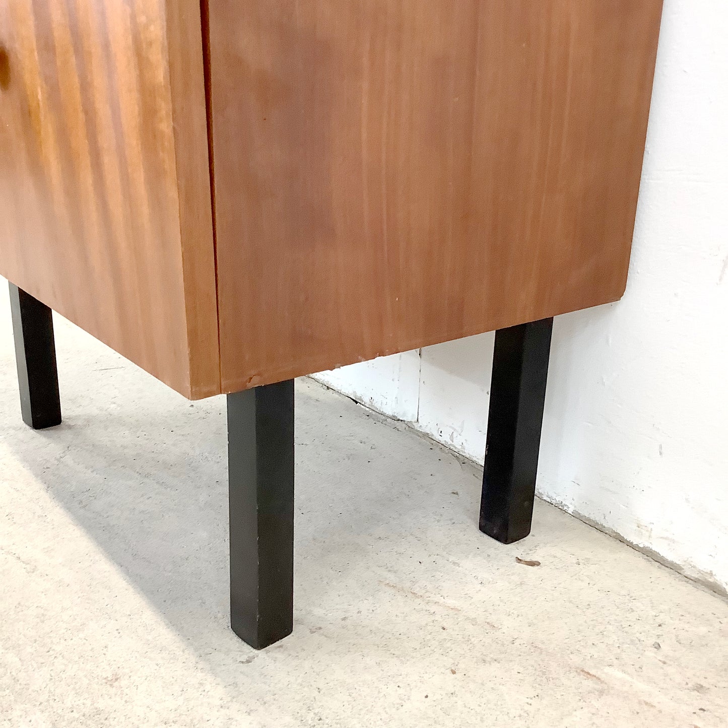 Mid-Century Nightstand With Drawer and Cabinet– Minimalist Form, Warm Finish