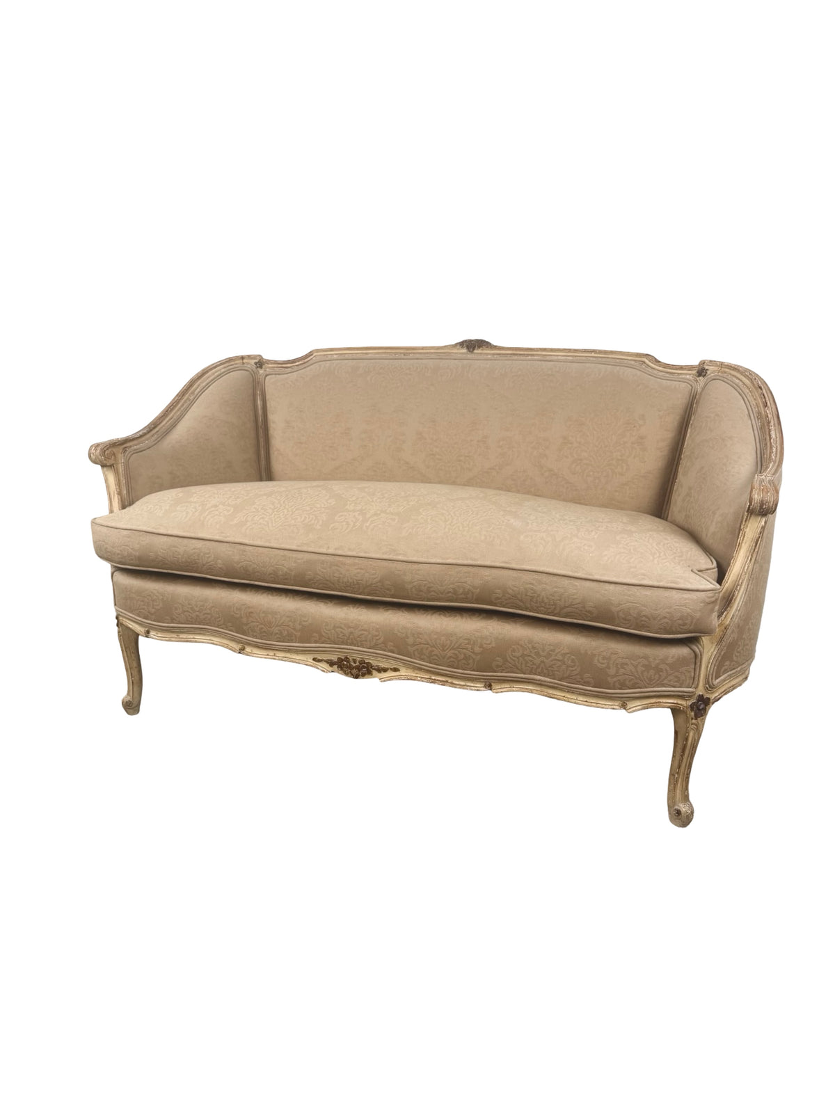 Vintage Louis XV Revival Carved Giltwood Upholstered Settee