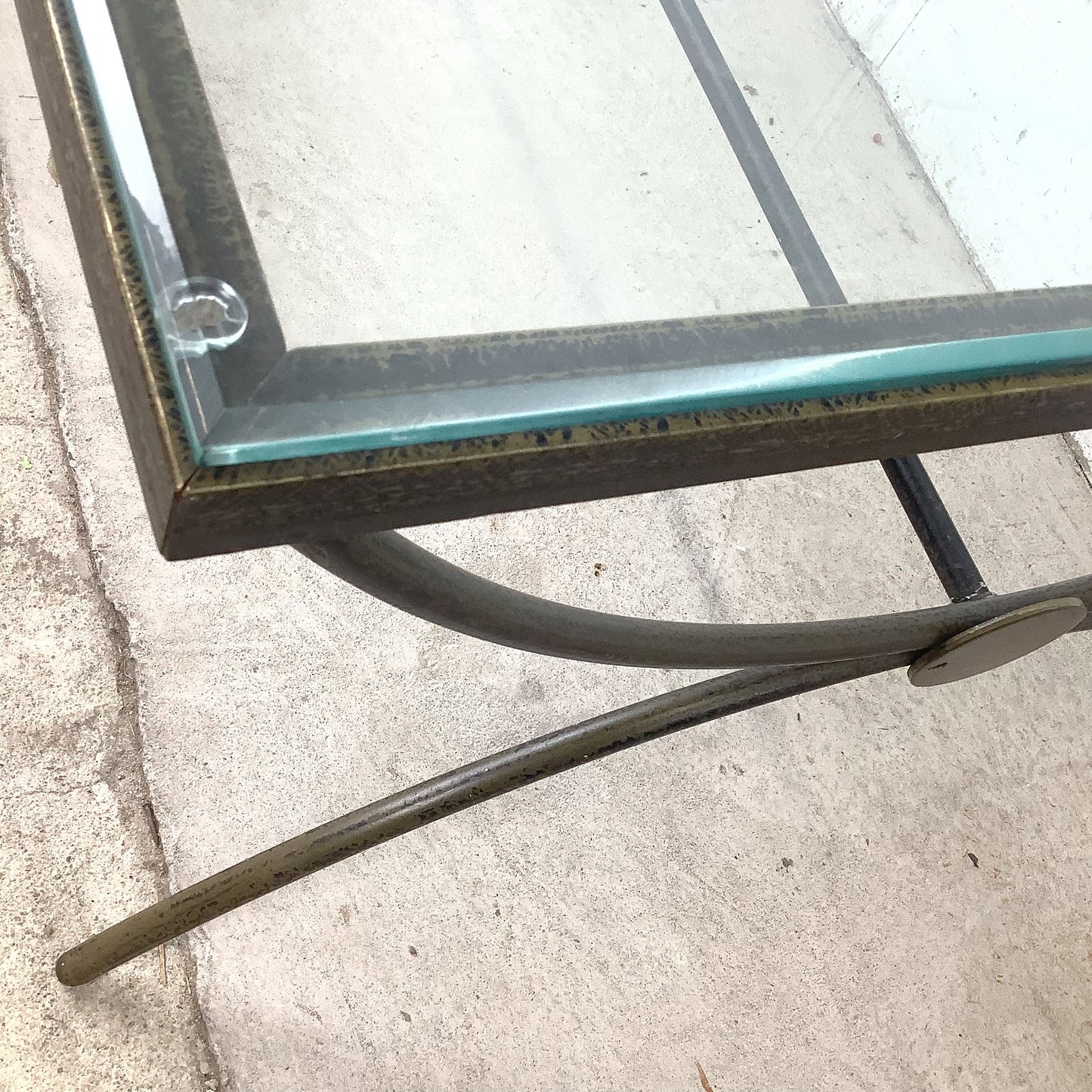Vintage Modern Glass Coffee Table with Sculptural Wrought Iron Base