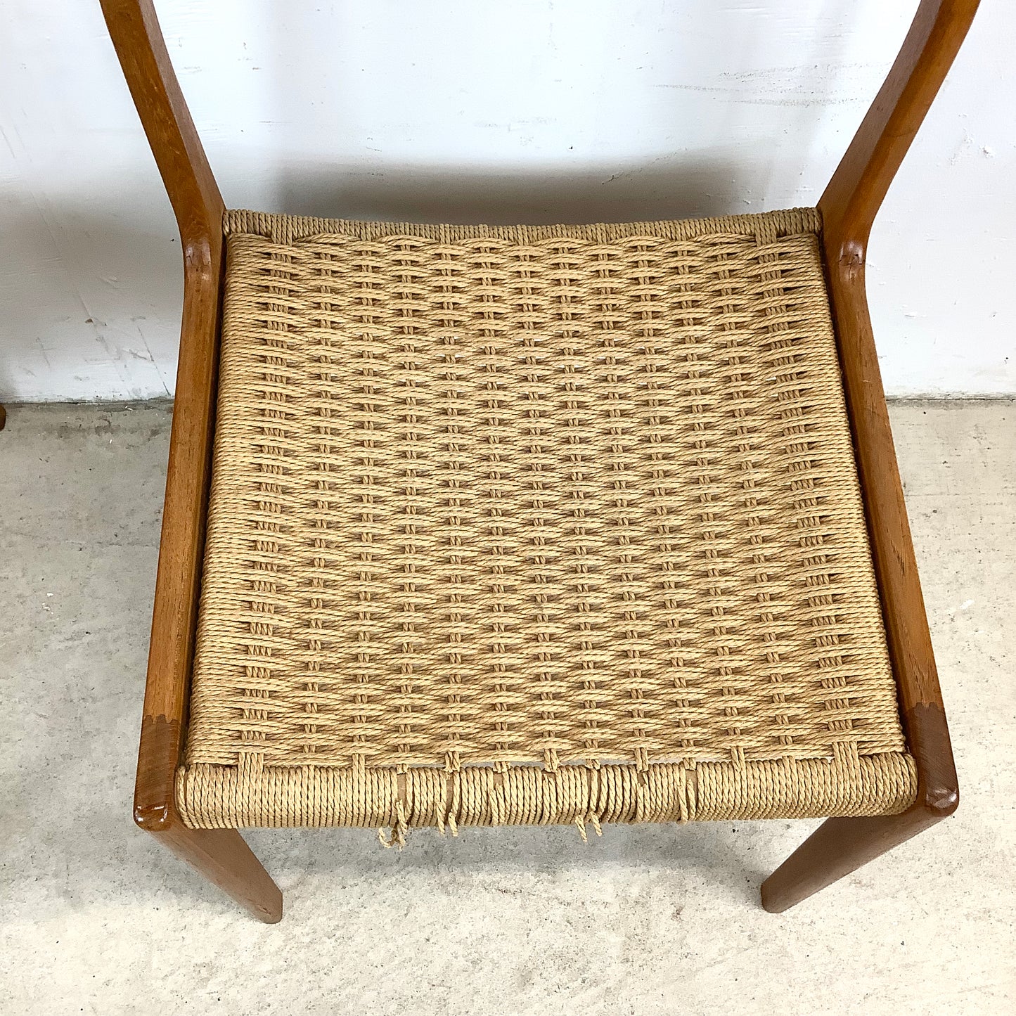 Vintage Teak DIning Chairs with Rope Seats- pair