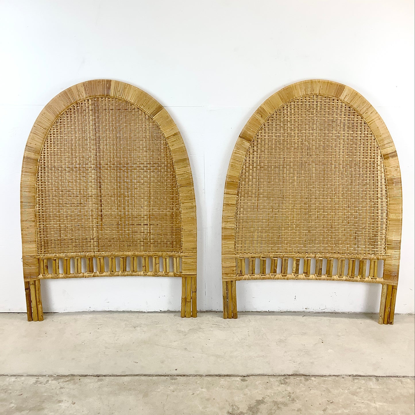 Vintage Coastal Arch Rattan Headboard- Twin