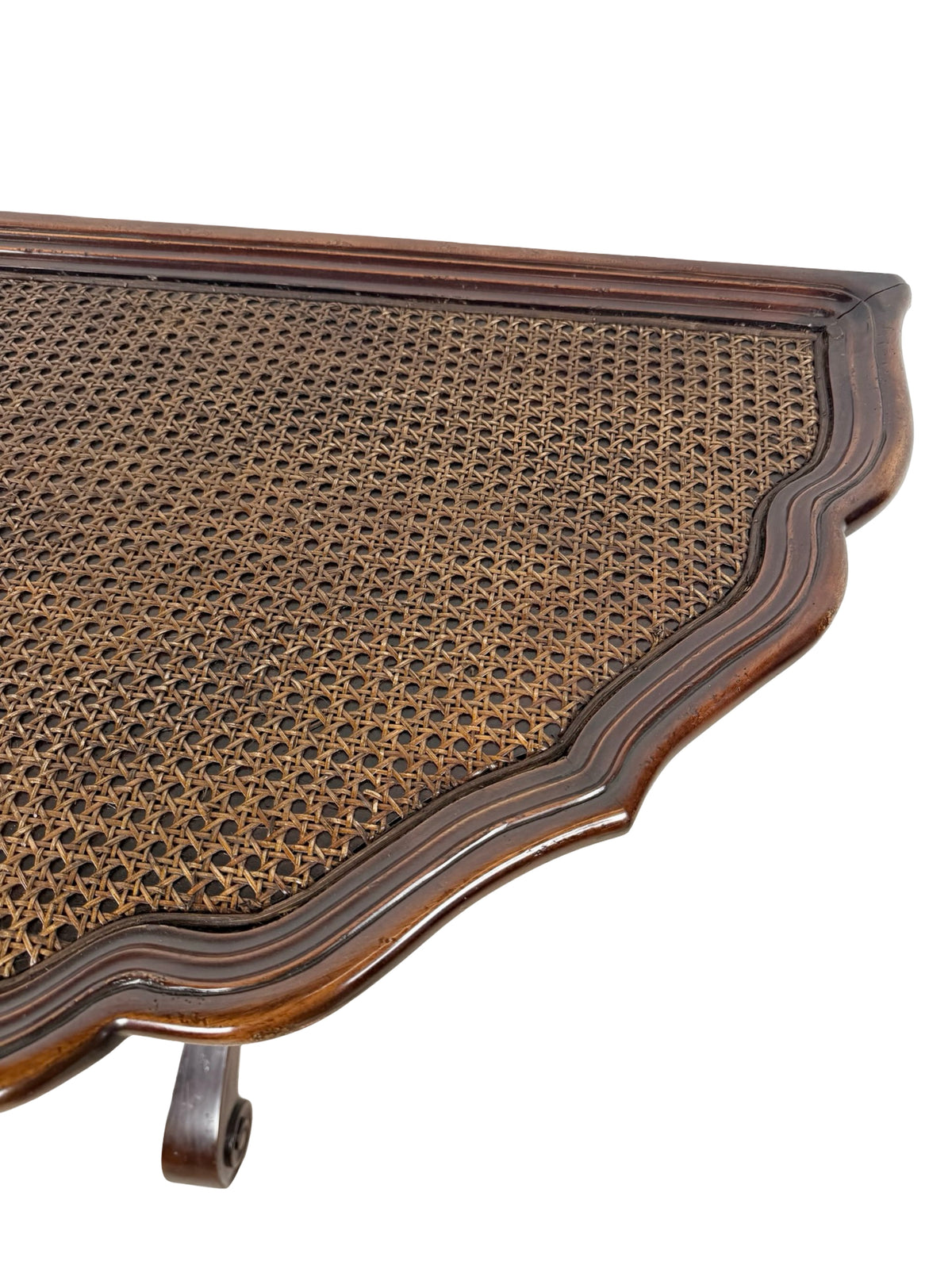 Vintage Southampton Demilune Wall Console Table Cane Glass Top