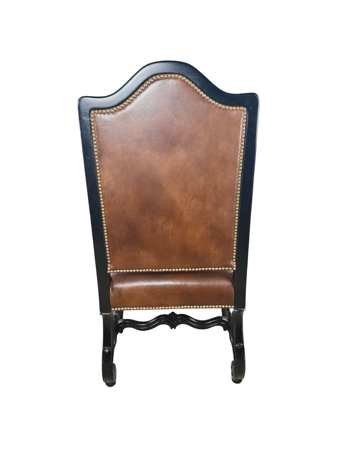 Ferguson Copeland Carved Wood & Leather Crest Armchair