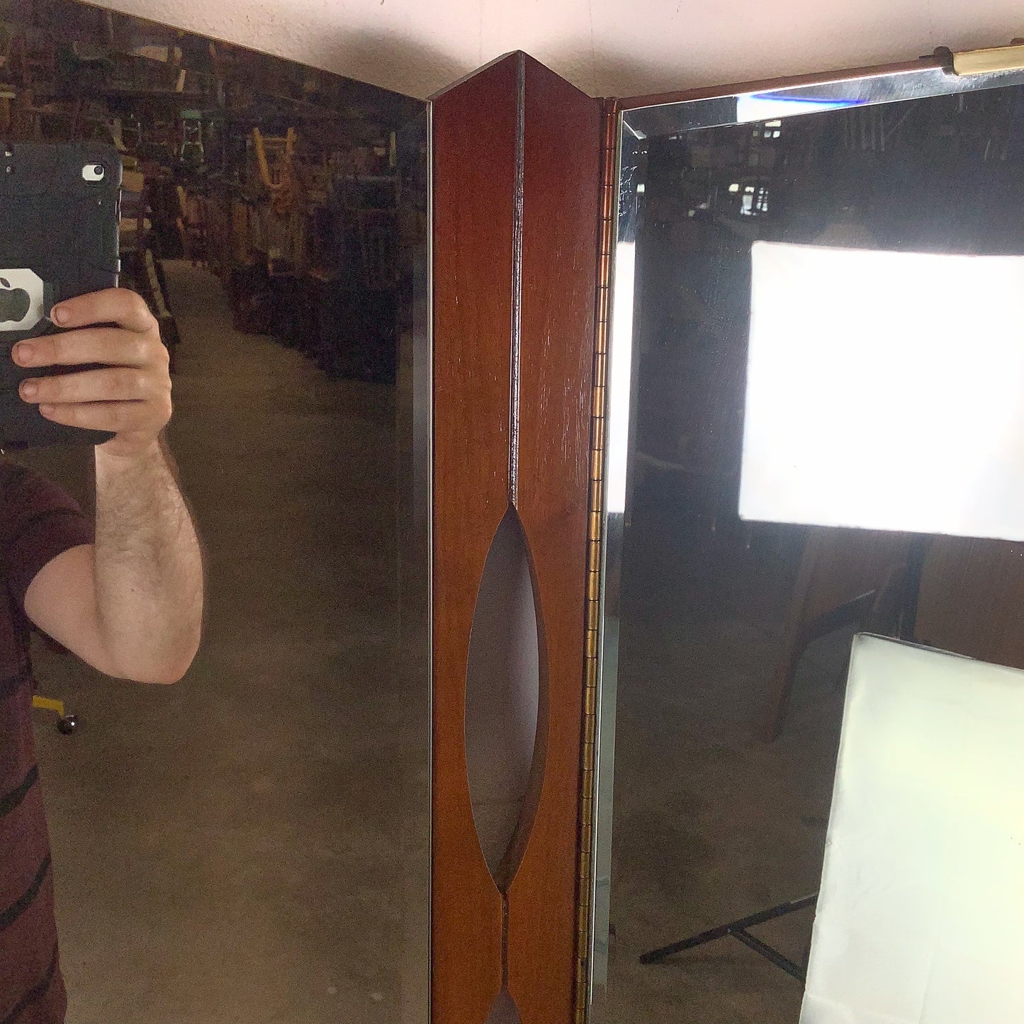 Vintage Mid-Century Modern Walnut Tri-Fold Wall Mirror