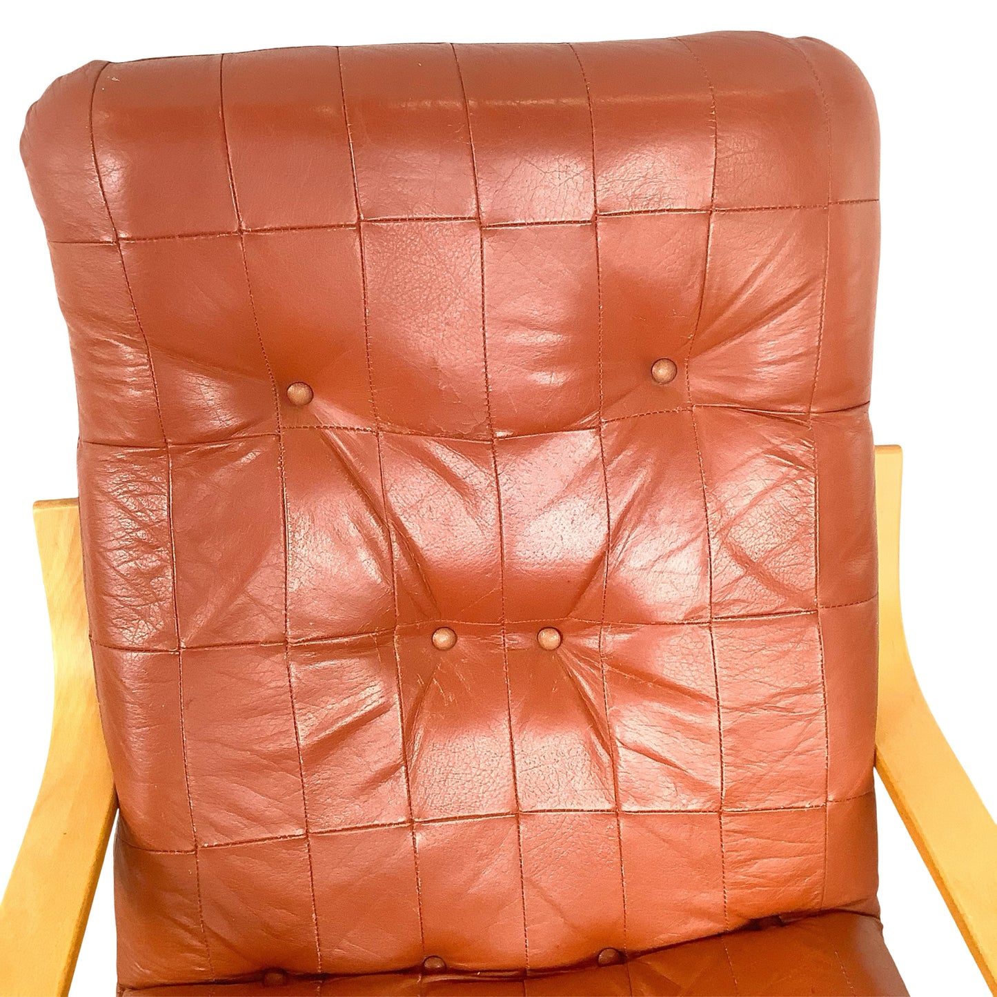 Mid-Century Modern Style Tufted Swivel Lounge Chair - Cognac & Bentwood