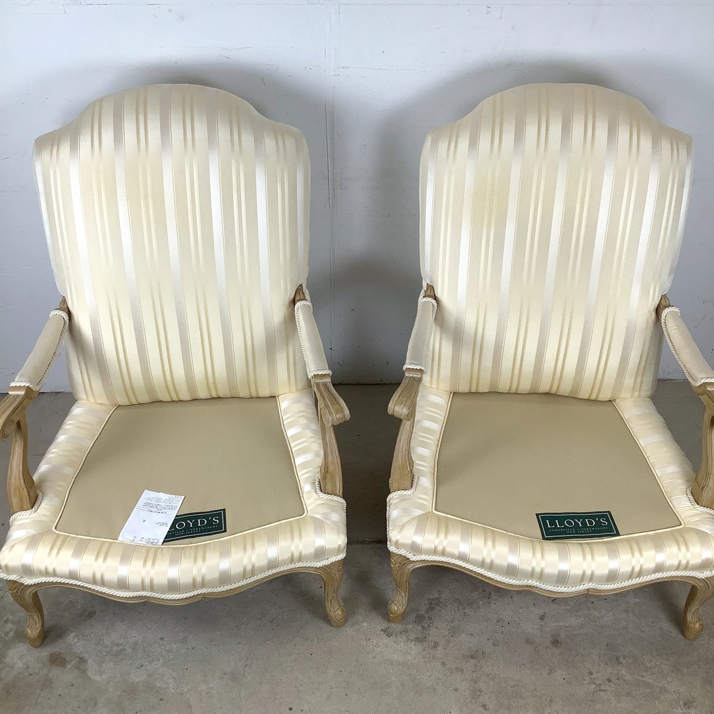 Vintage Pair of Louis XV–Style Bergère Chairs with Curved Frames