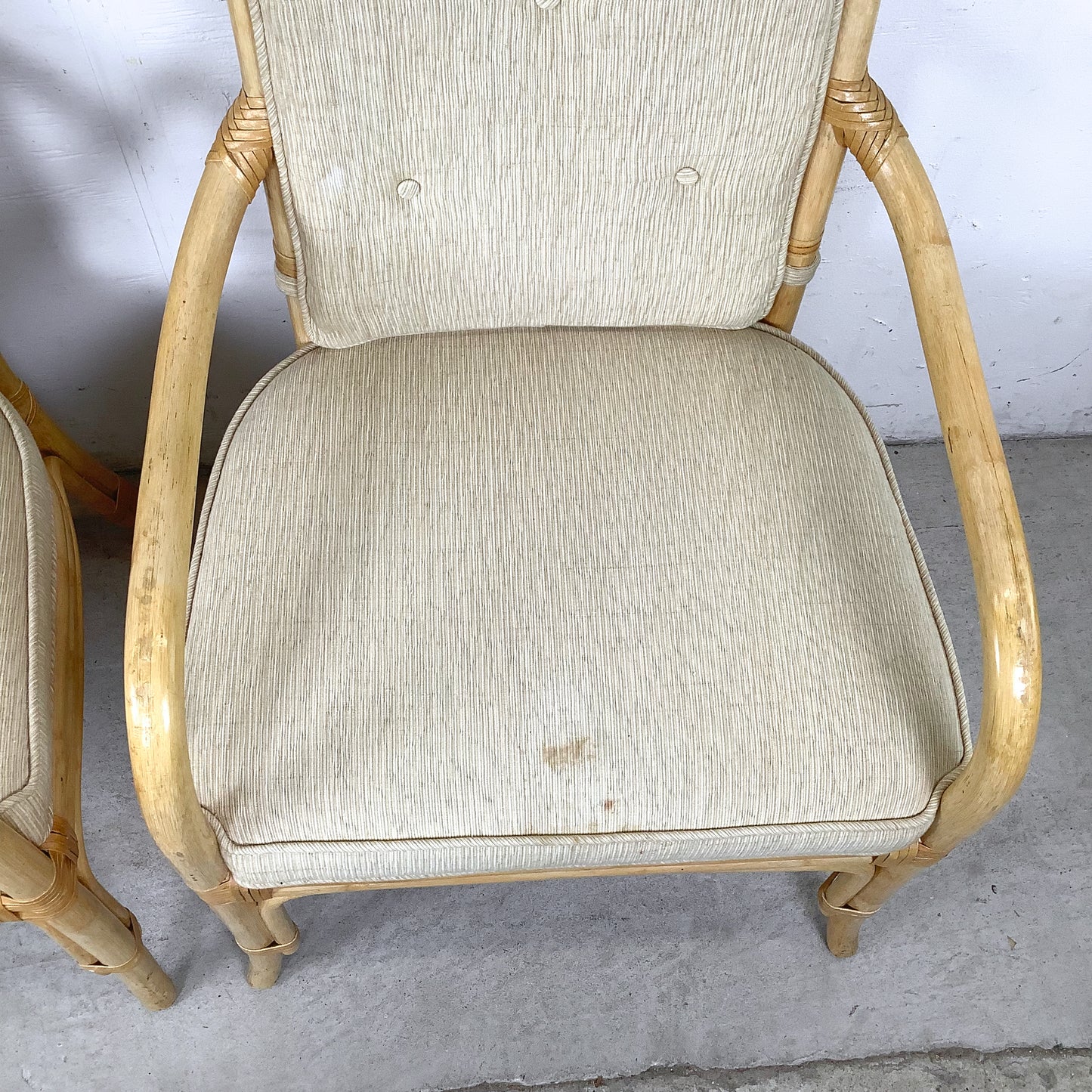 Vintage Henredon Rattan Armchairs, Pair with Cushions, Honey Tone