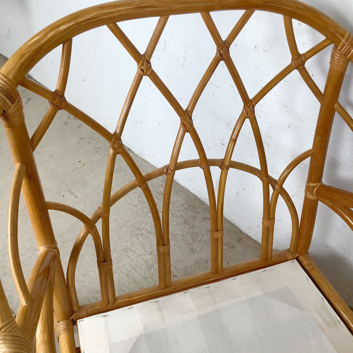 Ficks Reed Style Rattan Lounge Chair and Ottoman | Arched Diamond Lattice Back