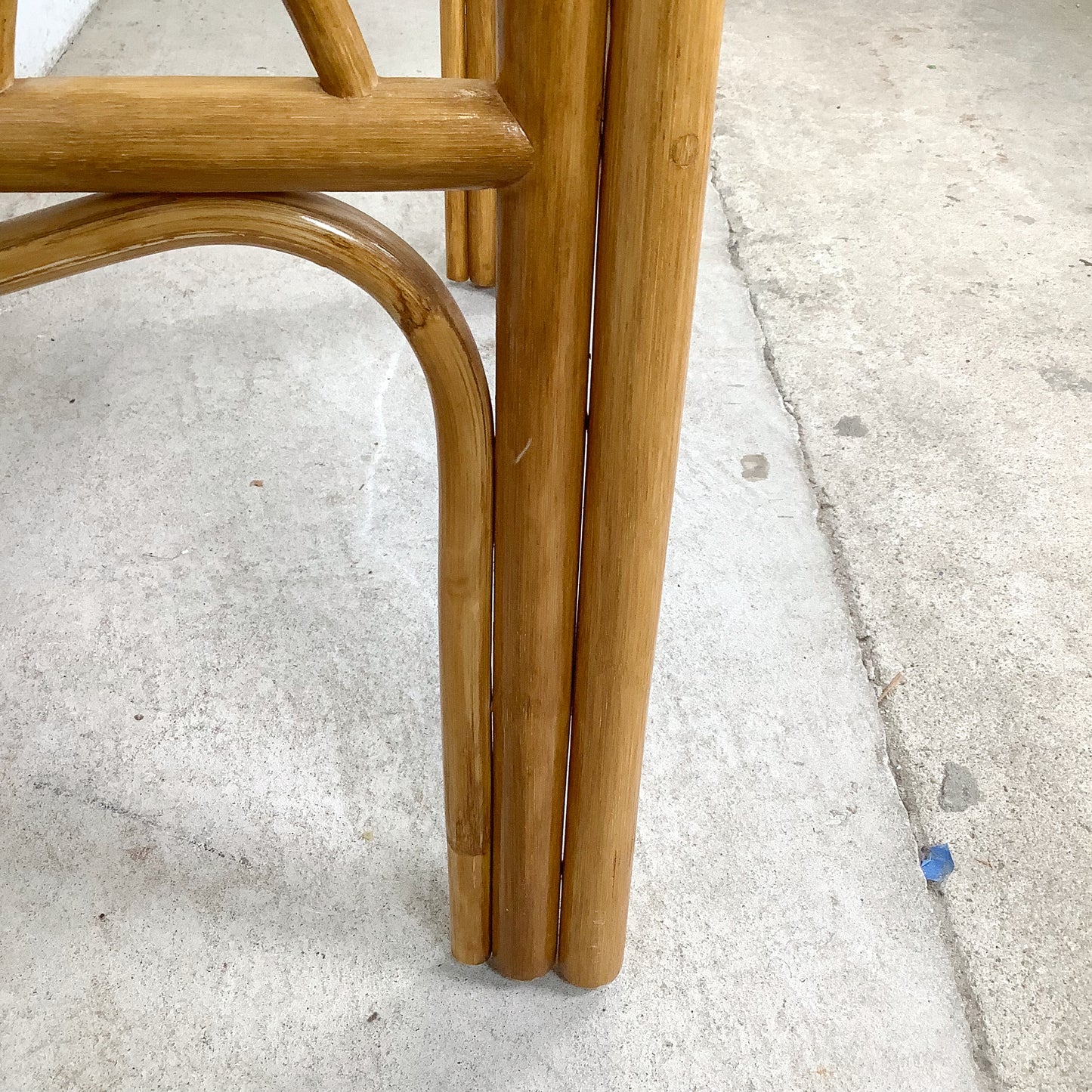 Vintage Bent Rattan Side Table with Inset Glass Top — Arch Apron, circa 1970s–1980s