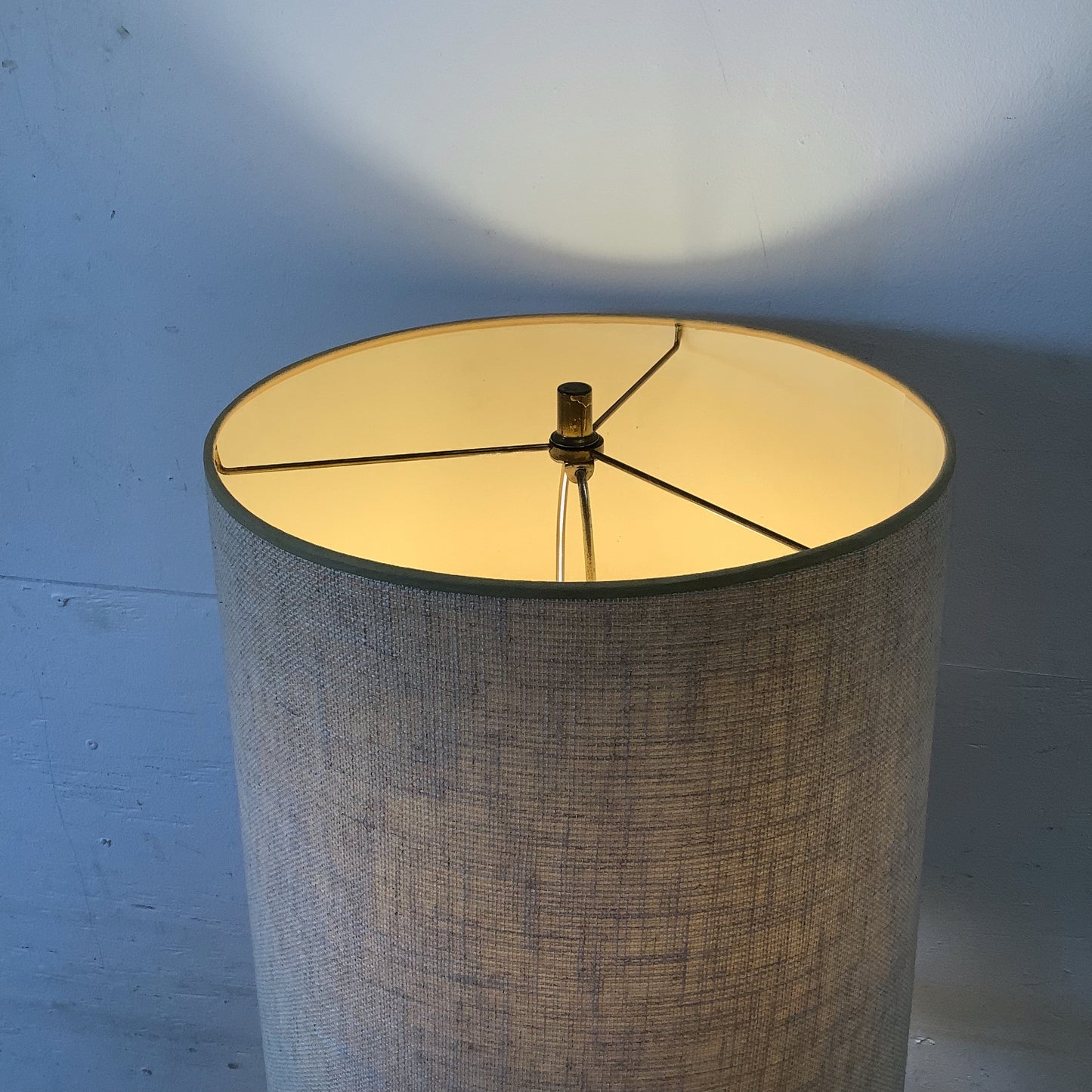 Vintage Mid-Century Walnut Dowel Table Lamp with Linen Drum Shade