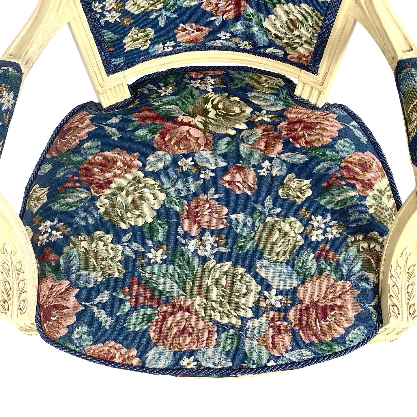 Vintage Louis XVI Style Painted Fauteuil | French Provincial Armchair  This painted fauteuil captures the timeless elegance of
