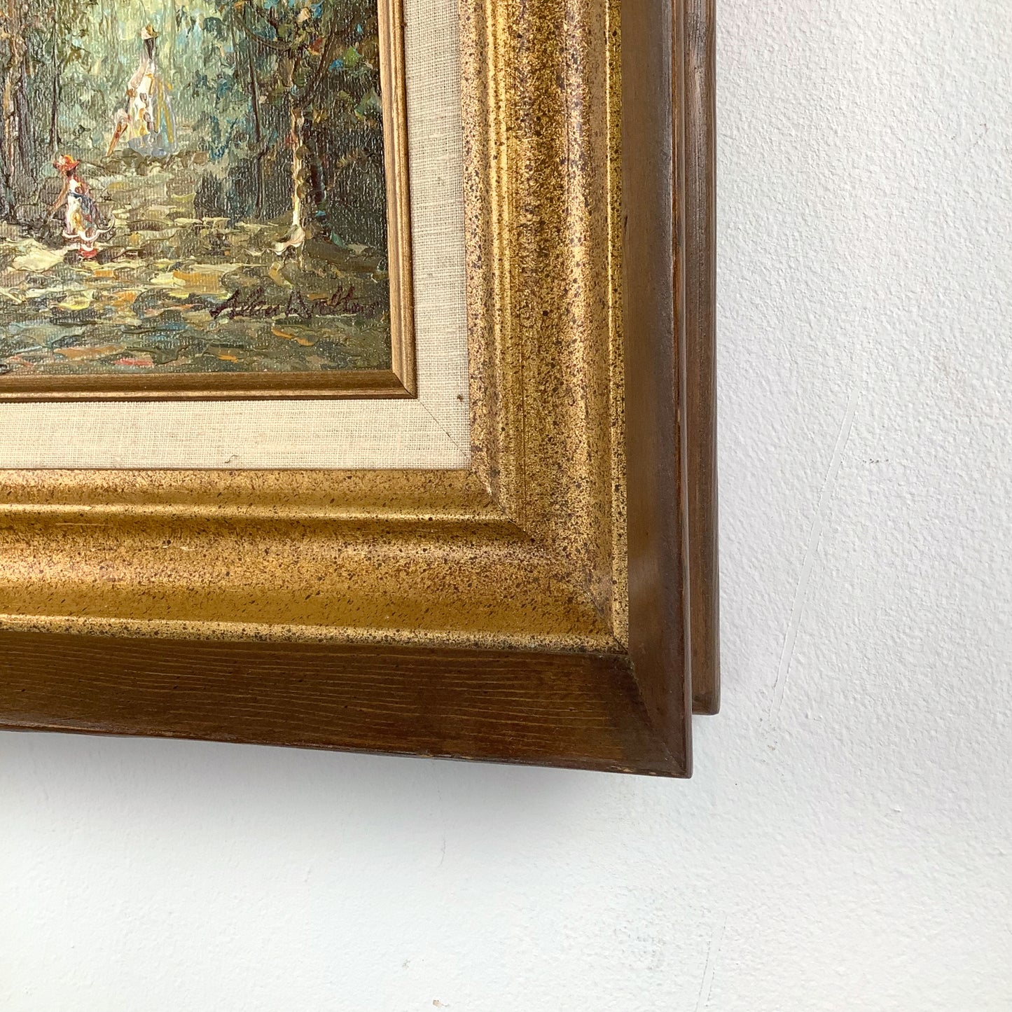 European Impressionist Revival Oil Painting with Figures, Signed and Framed
