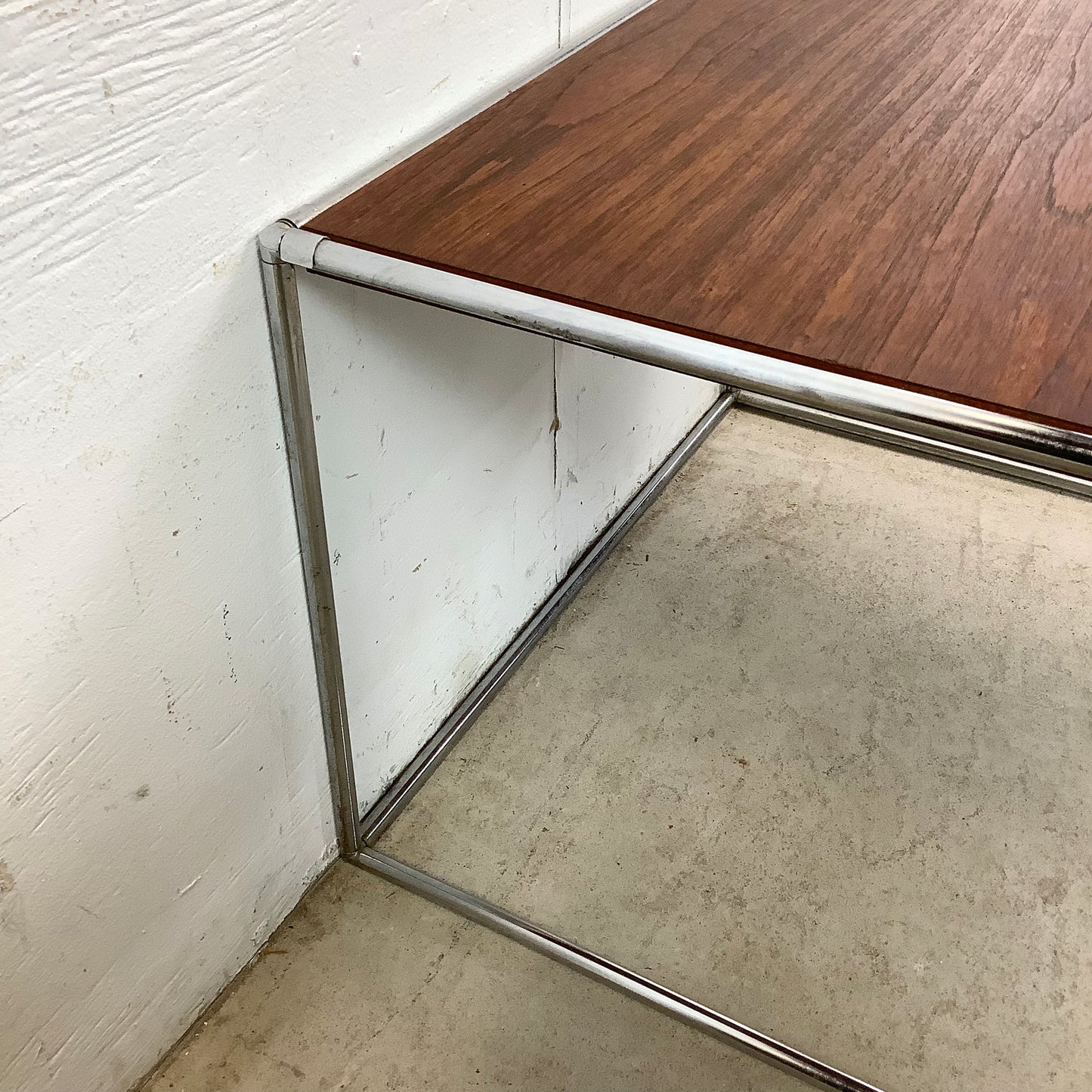 Vintage Chrome Cube Frame Table With Walnut Top