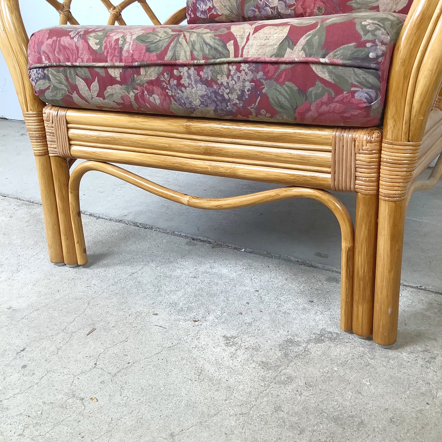 Ficks Reed Style Rattan Lounge Chair and Ottoman | Arched Diamond Lattice Back