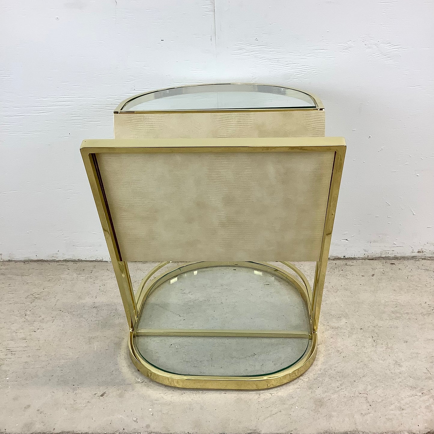Vintage Hollywood Regency Brass & Glass Magazine Rack Side Table