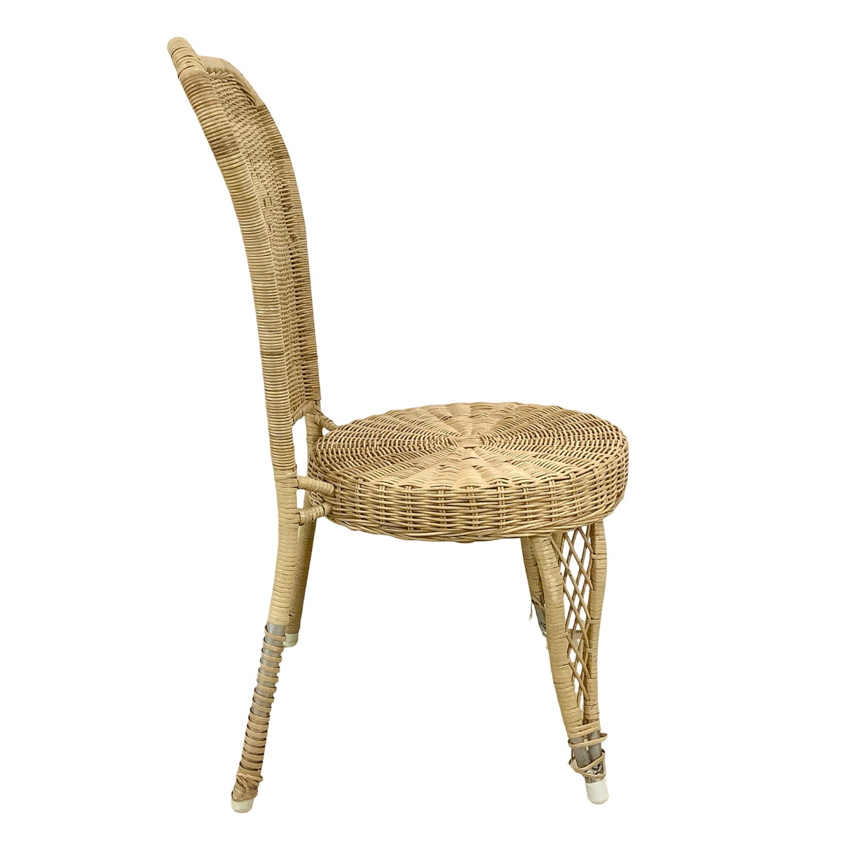 Vintage Woven Wicker & Rattan Side Chair with Cushion