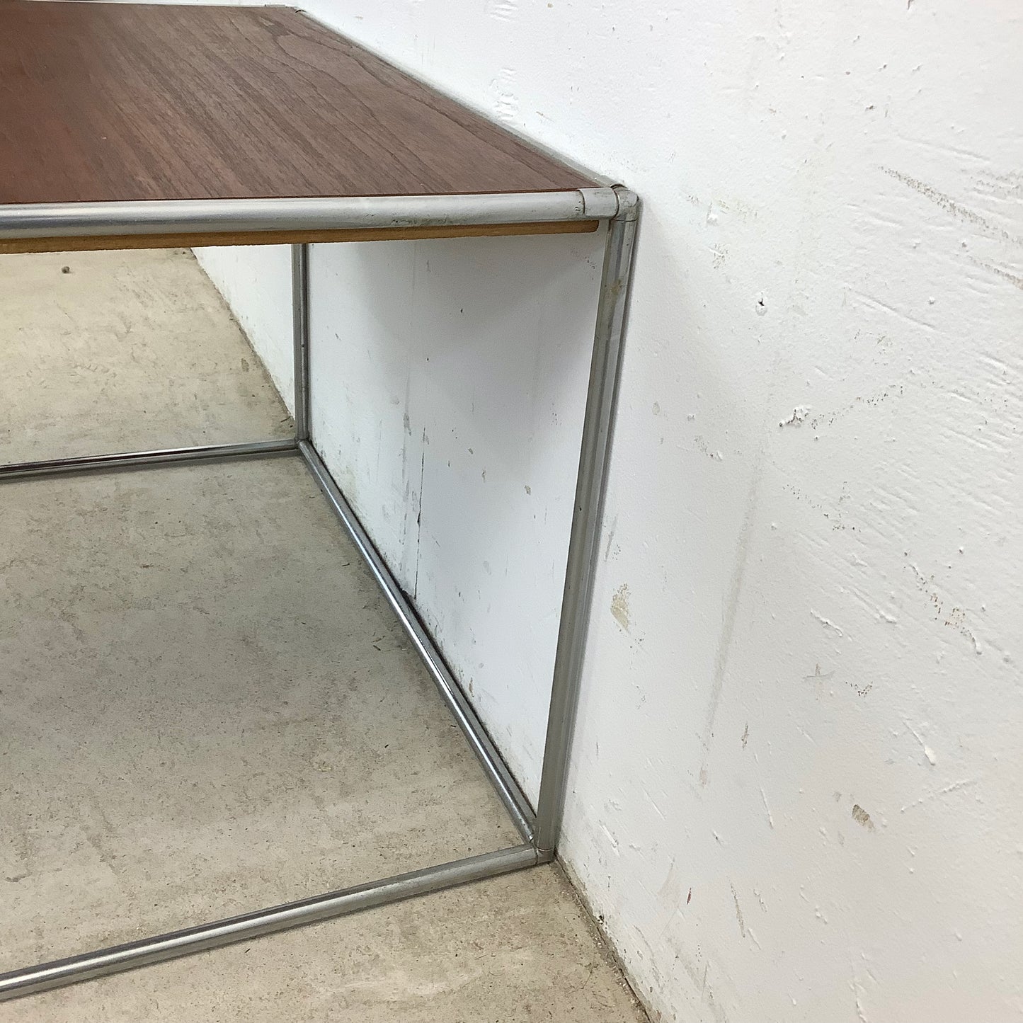 Vintage Chrome Cube Frame Table With Walnut Top