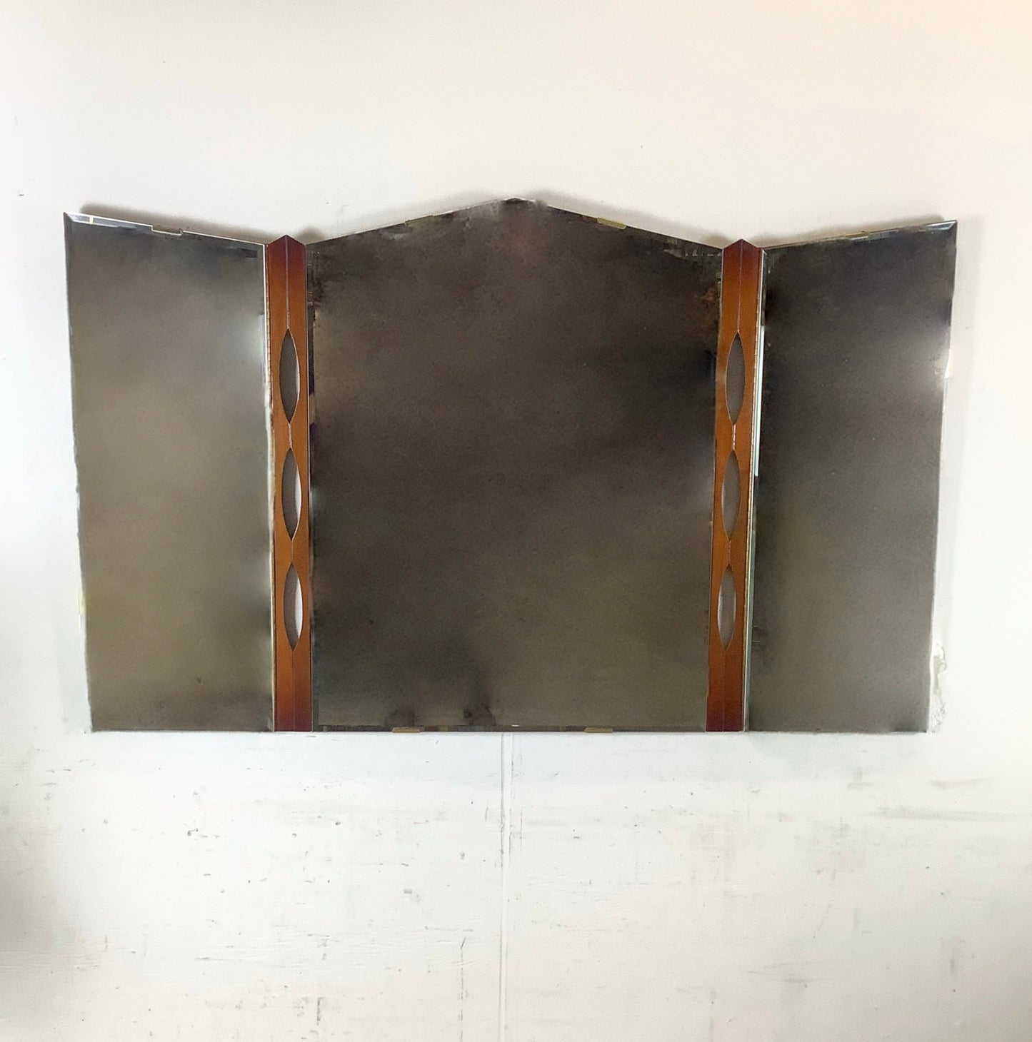 Vintage Mid-Century Modern Walnut Tri-Fold Wall Mirror