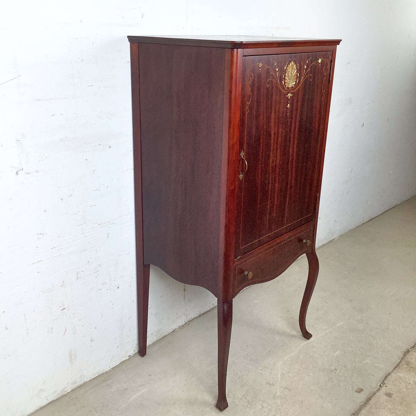 Edwardian Style Mahogany Music Cabinet | Marquetry Inlay | Cabriole Legs | 20th Century