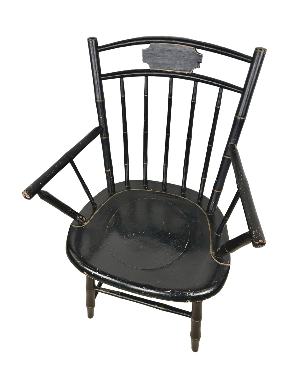 Vintage Black Painted Windsor-Style Armchair with Gold Pinstriping