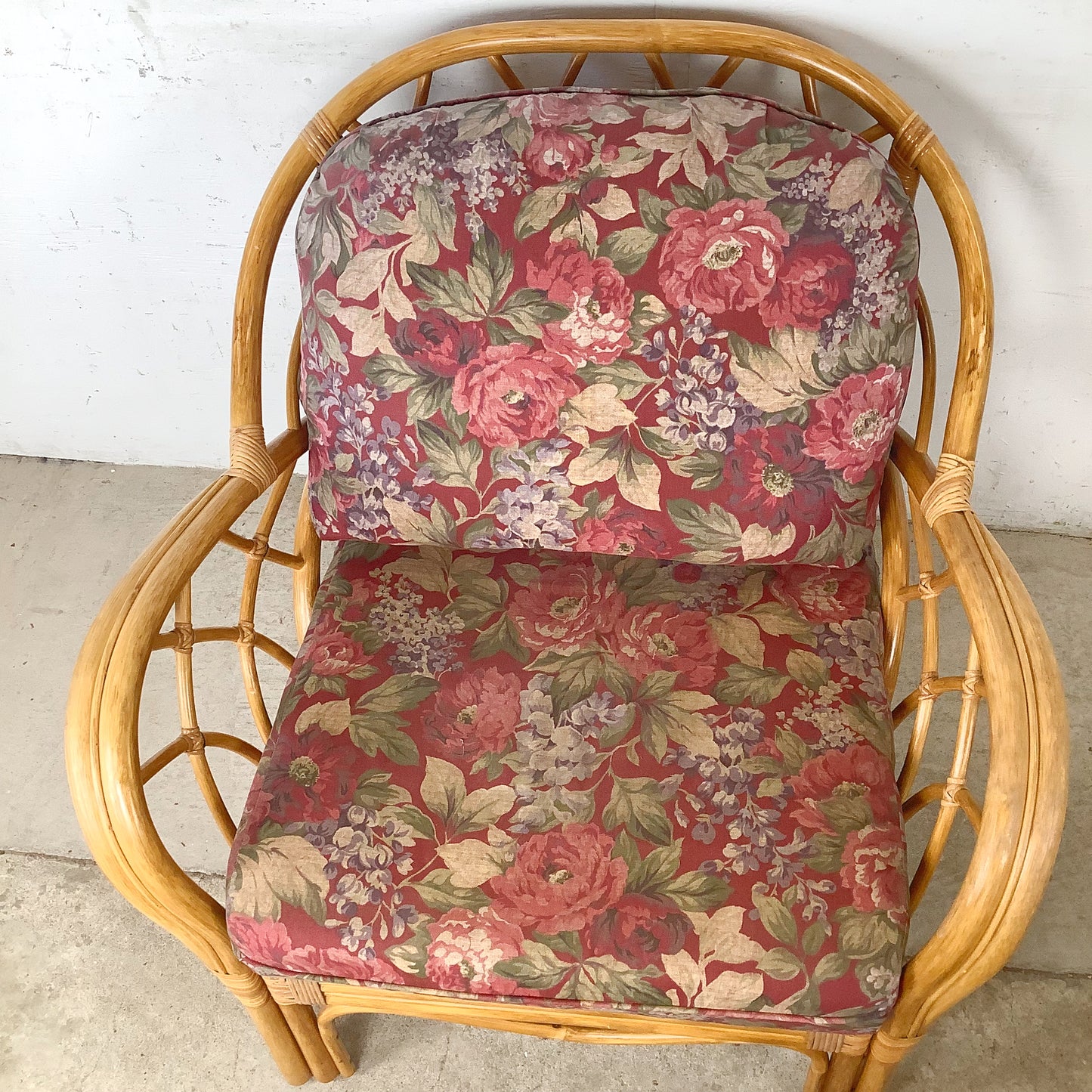 Ficks Reed Style Rattan Lounge Chair and Ottoman | Arched Diamond Lattice Back